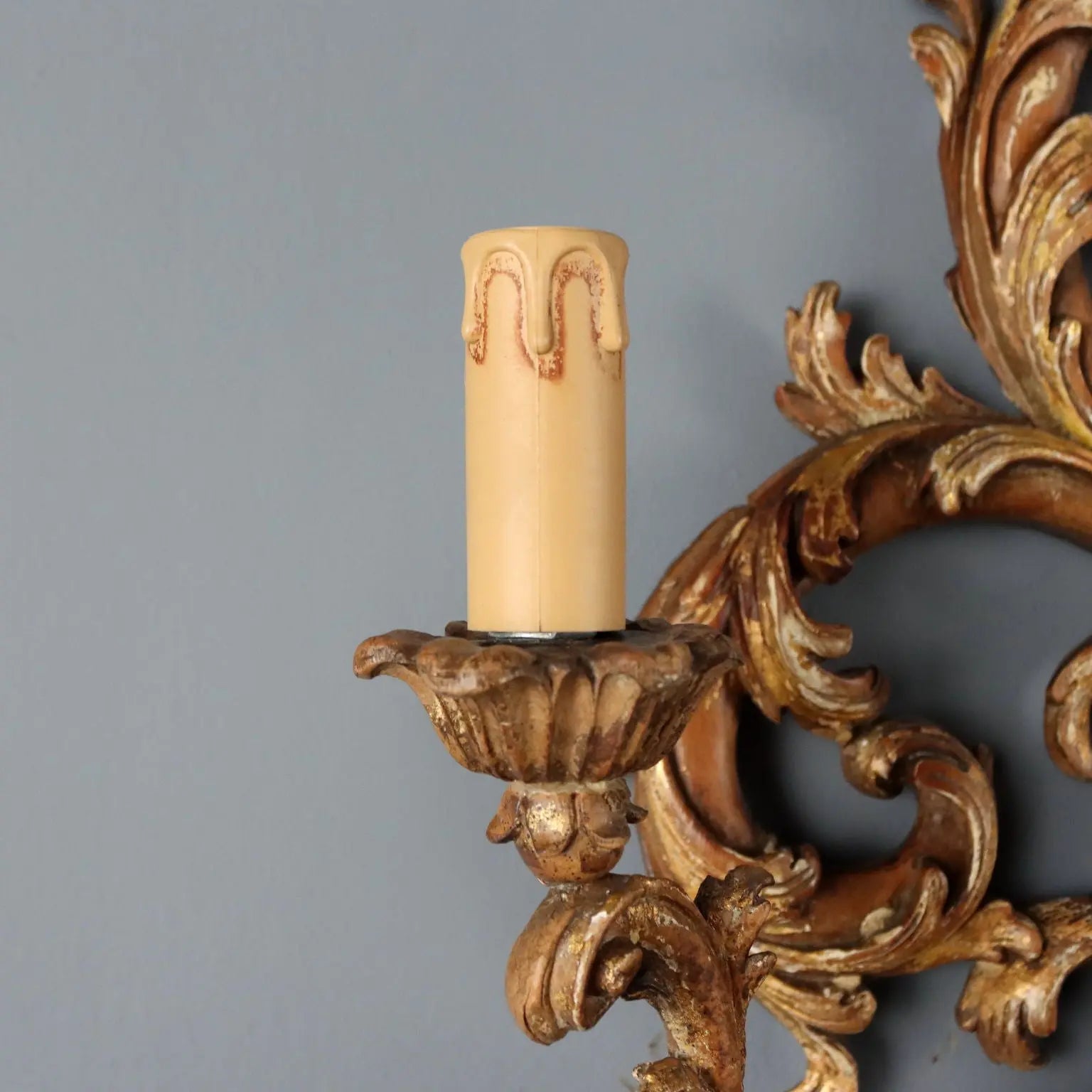 Antique Wall Lamps Lacquered Gilded Wood Italy XX Century