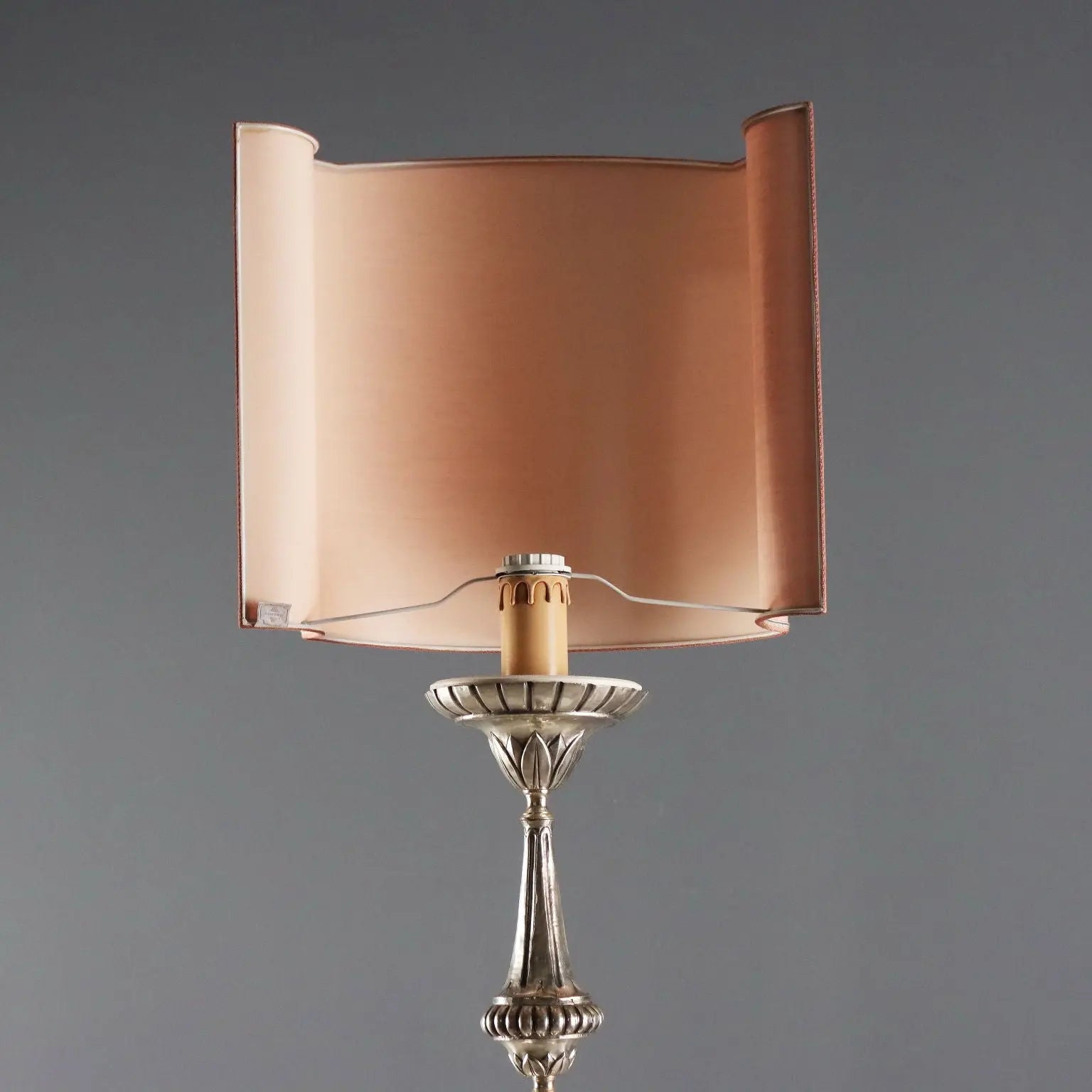 Baroque Metal Torchiere with Fabric Lampshade
