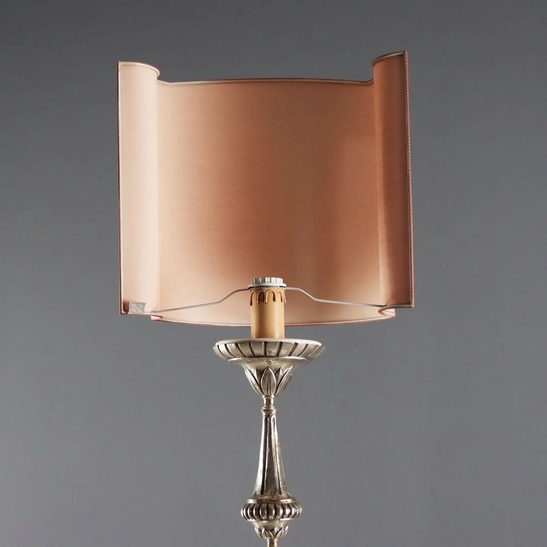 Baroque Metal Torchiere with Fabric Lampshade