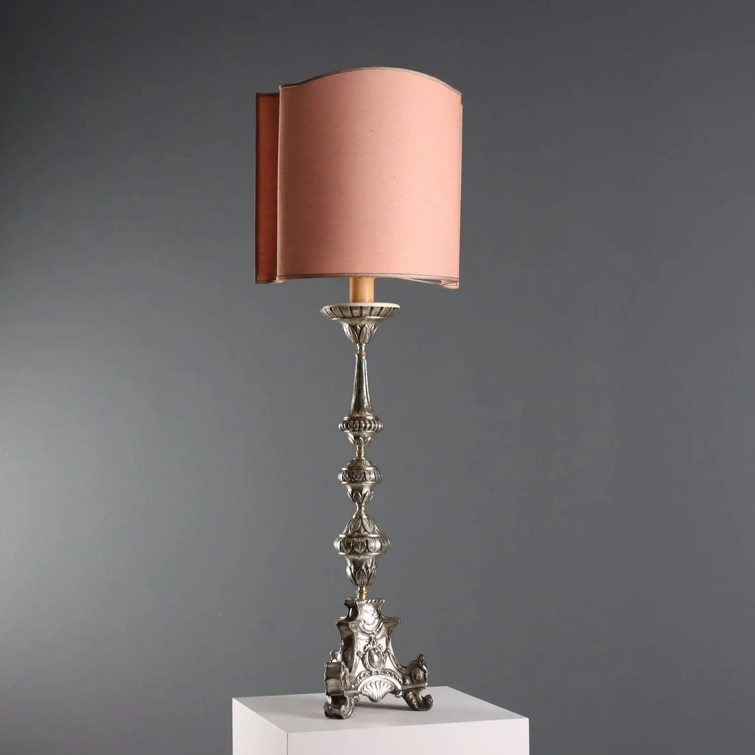 Baroque Metal Torchiere with Fabric Lampshade