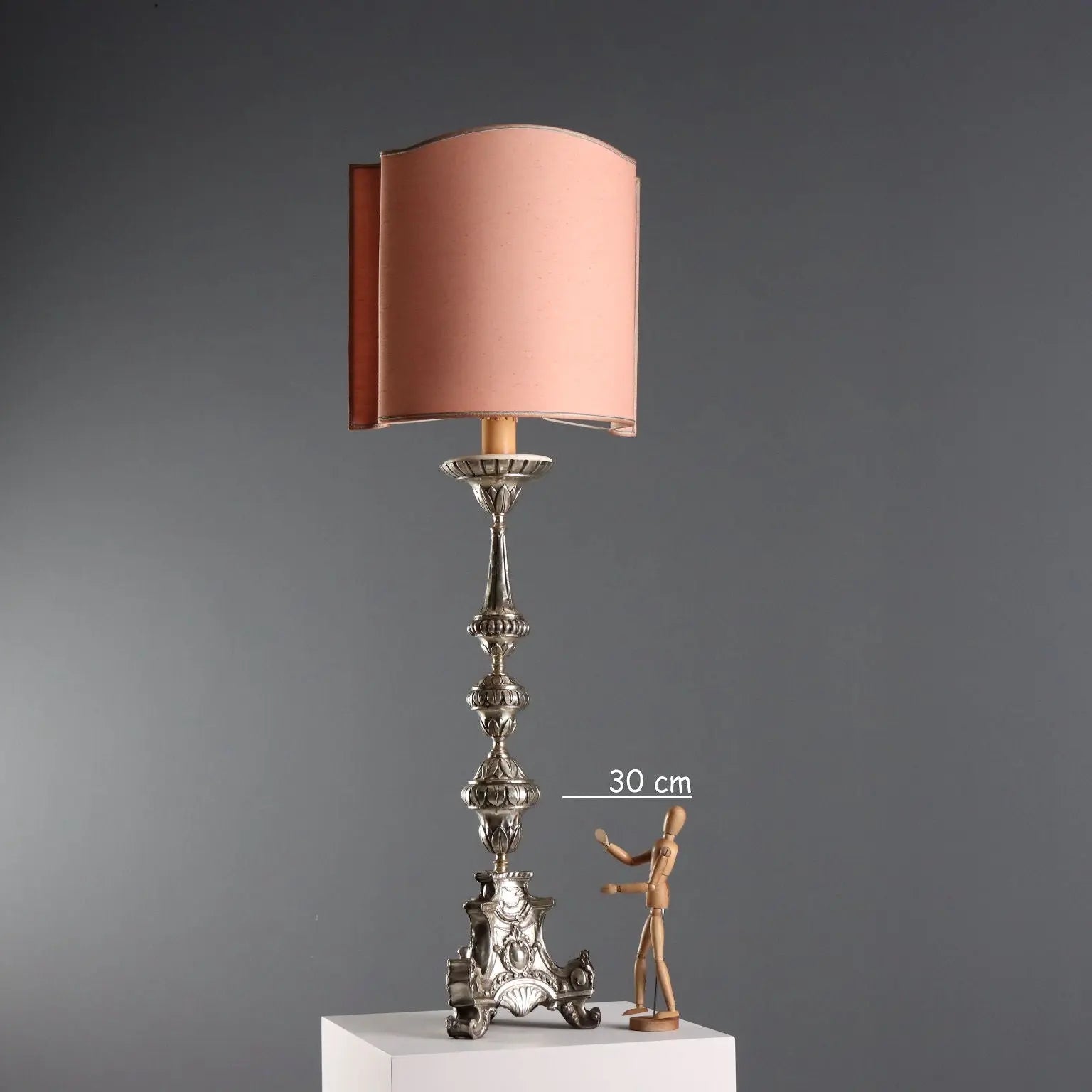 Baroque Metal Torchiere with Fabric Lampshade