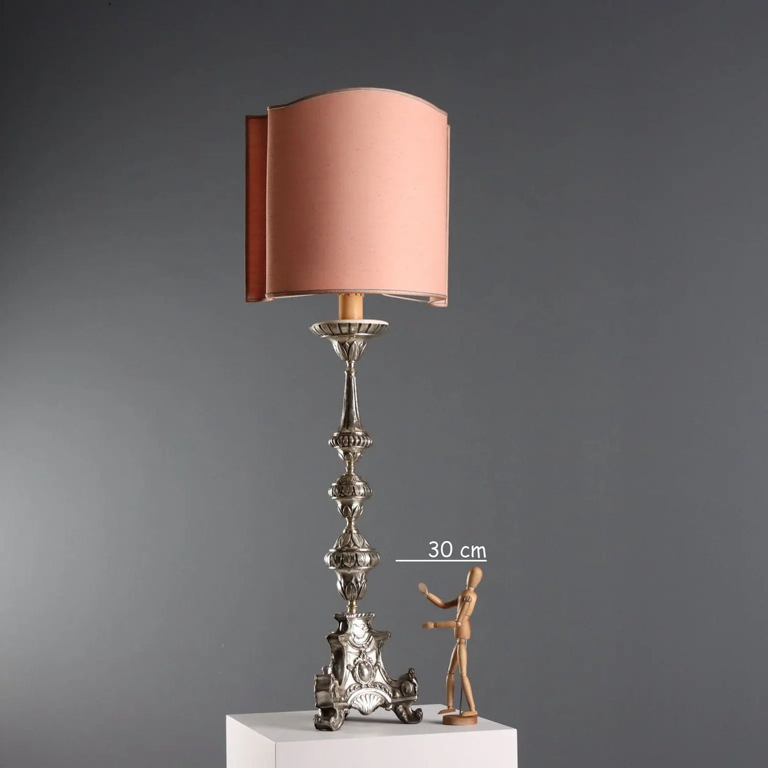 Baroque Metal Torchiere with Fabric Lampshade
