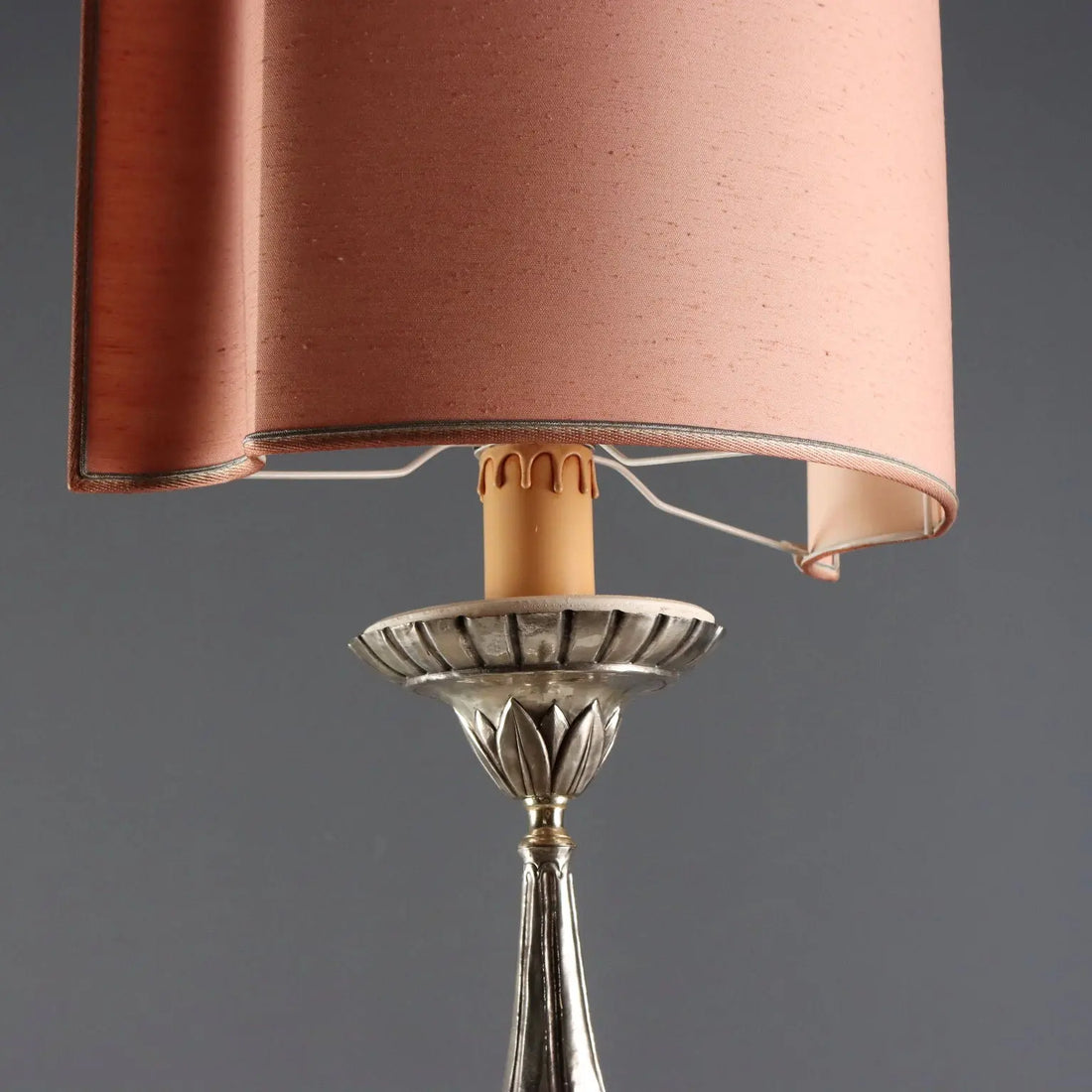 Baroque Metal Torchiere with Fabric Lampshade