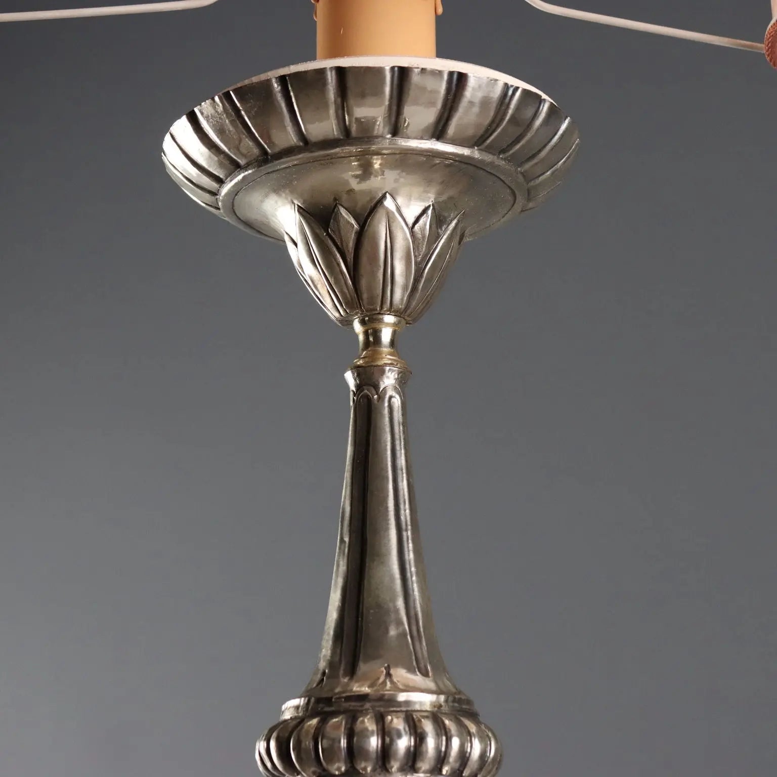Baroque Metal Torchiere with Fabric Lampshade