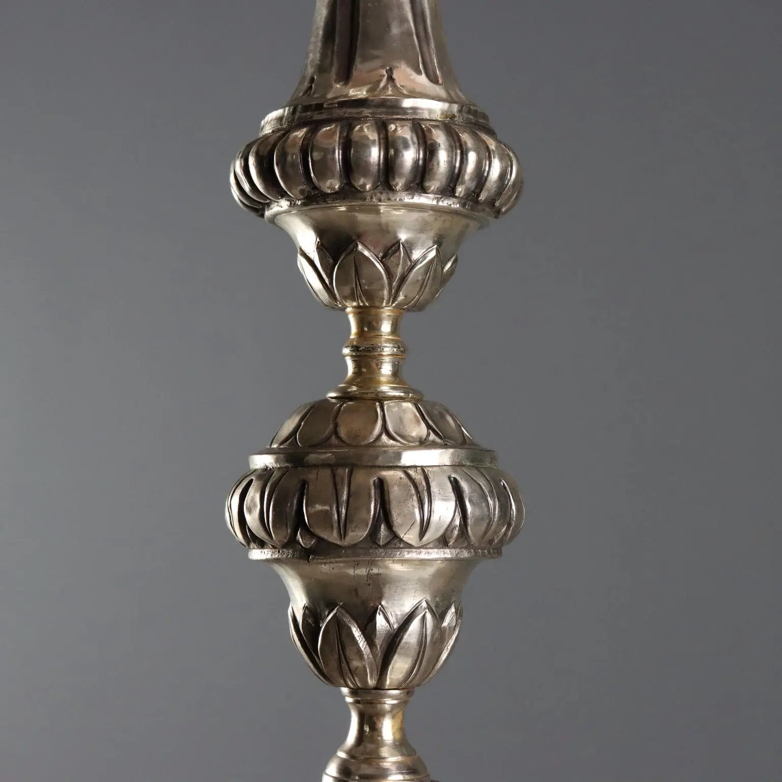 Baroque Metal Torchiere with Fabric Lampshade