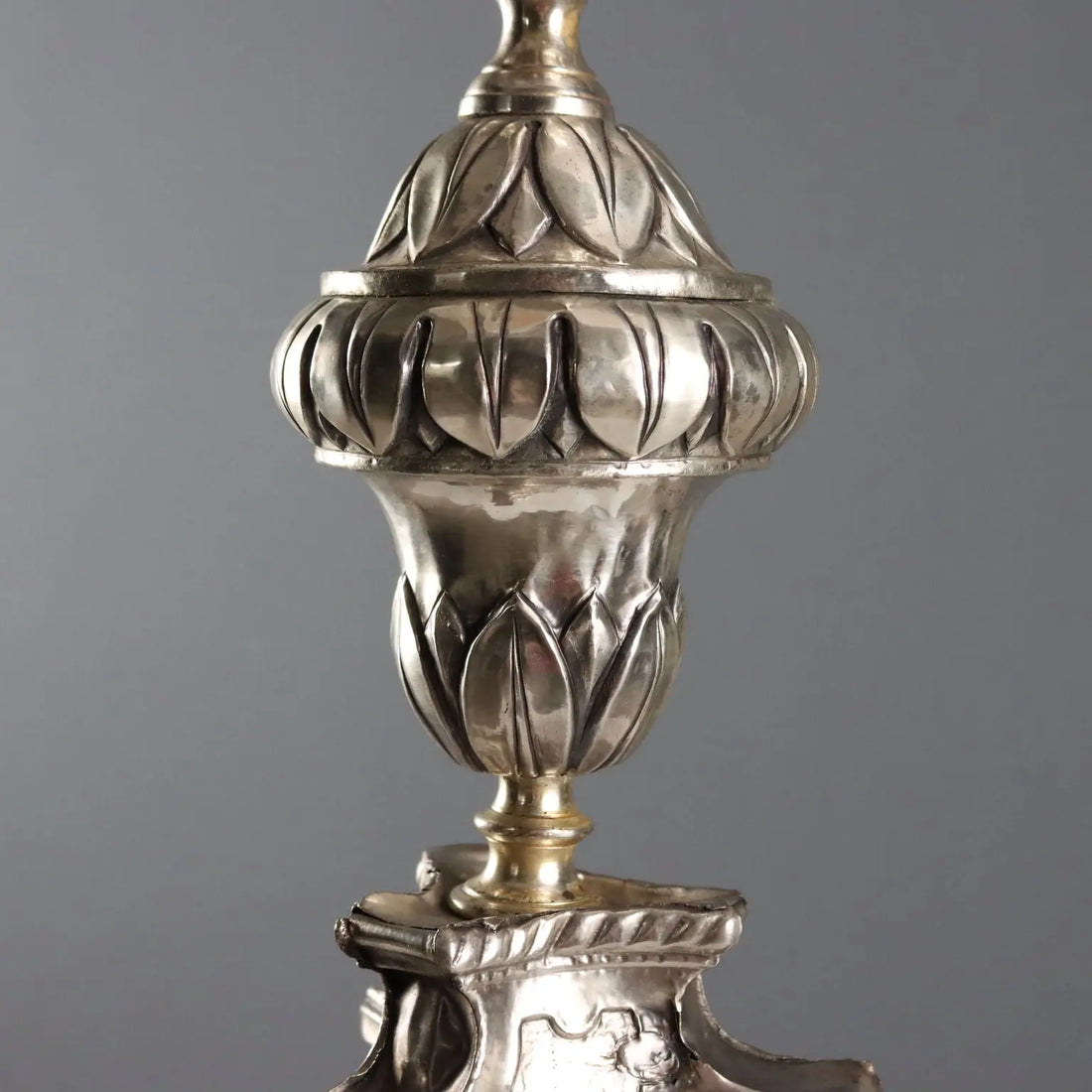 Baroque Metal Torchiere with Fabric Lampshade