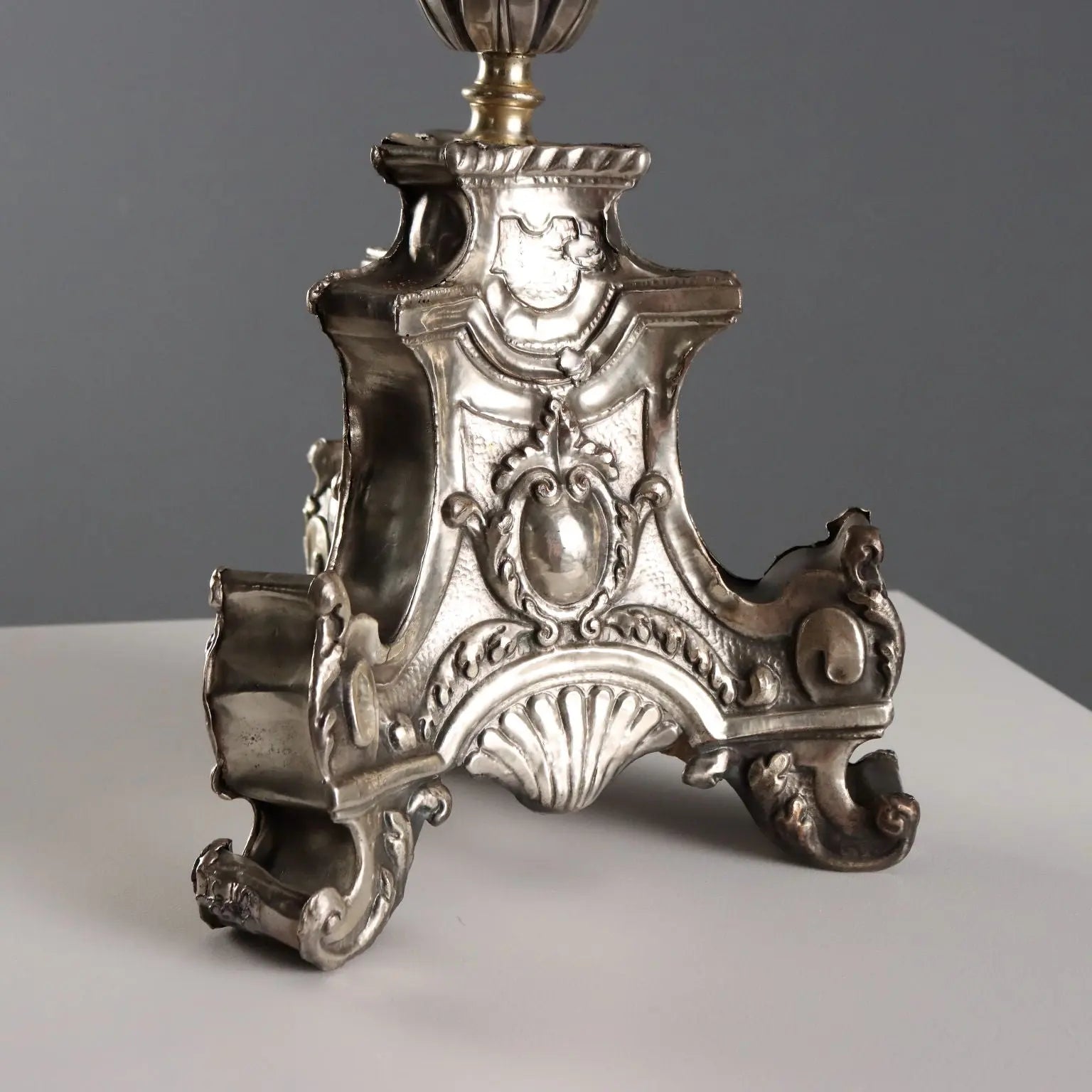 Baroque Metal Torchiere with Fabric Lampshade