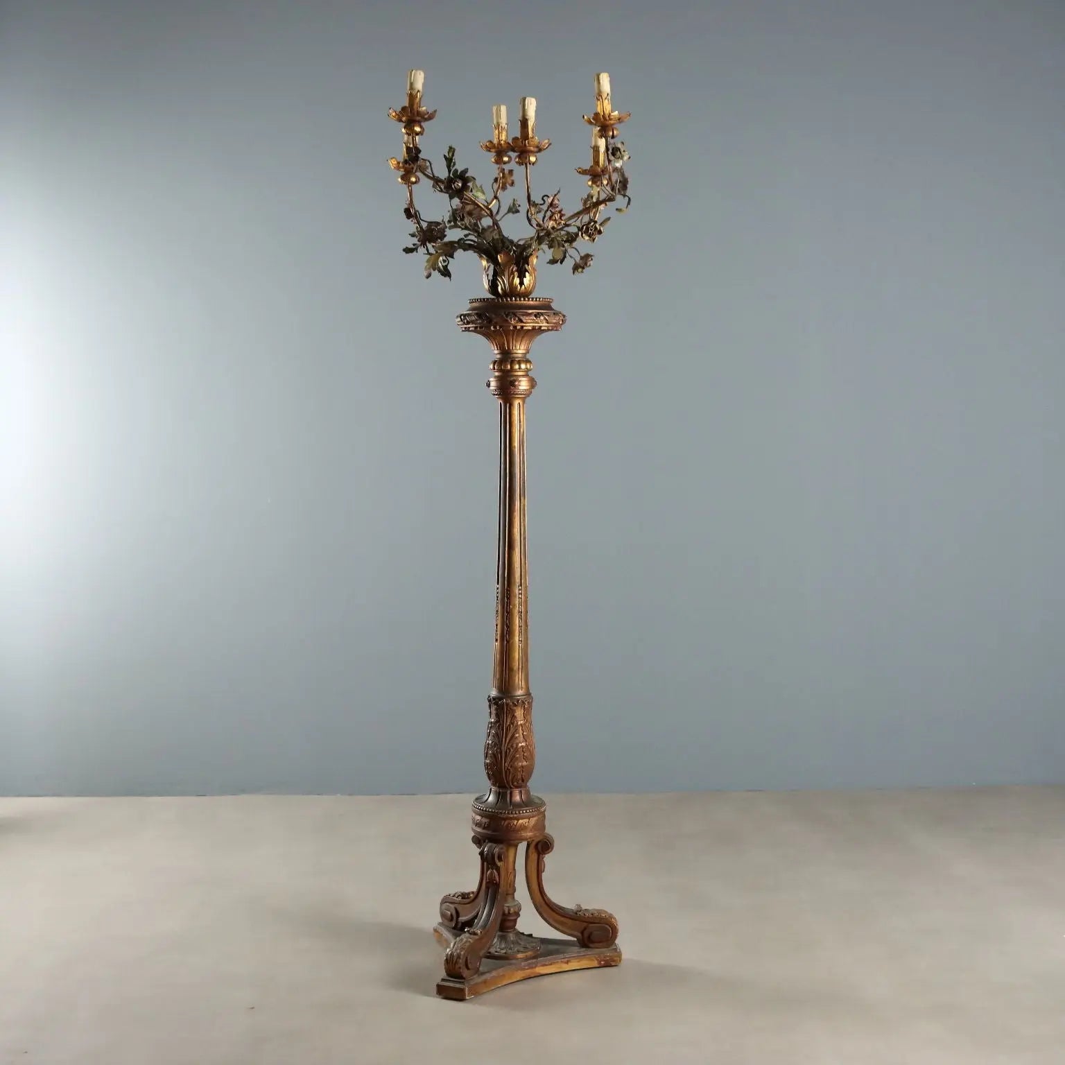 Antique Candelabra Neoclassical Wood Iron Italy XIX Century