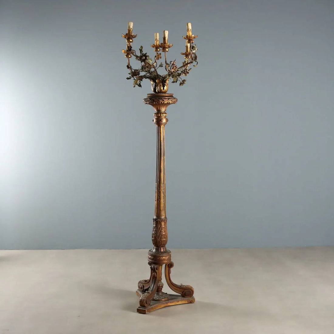 Antique Candelabra Neoclassical Wood Iron Italy XIX Century