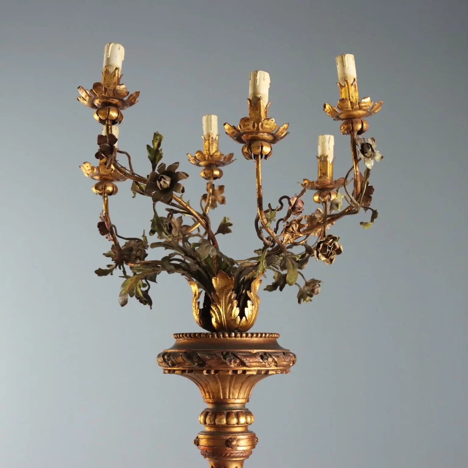 Antique Candelabra Neoclassical Wood Iron Italy XIX Century