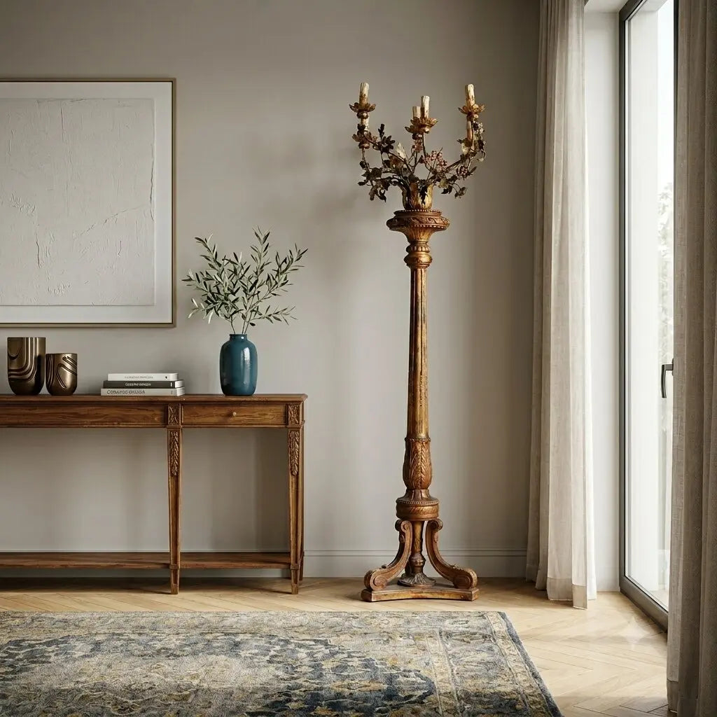 Antique Candelabra Neoclassical Wood Iron Italy XIX Century