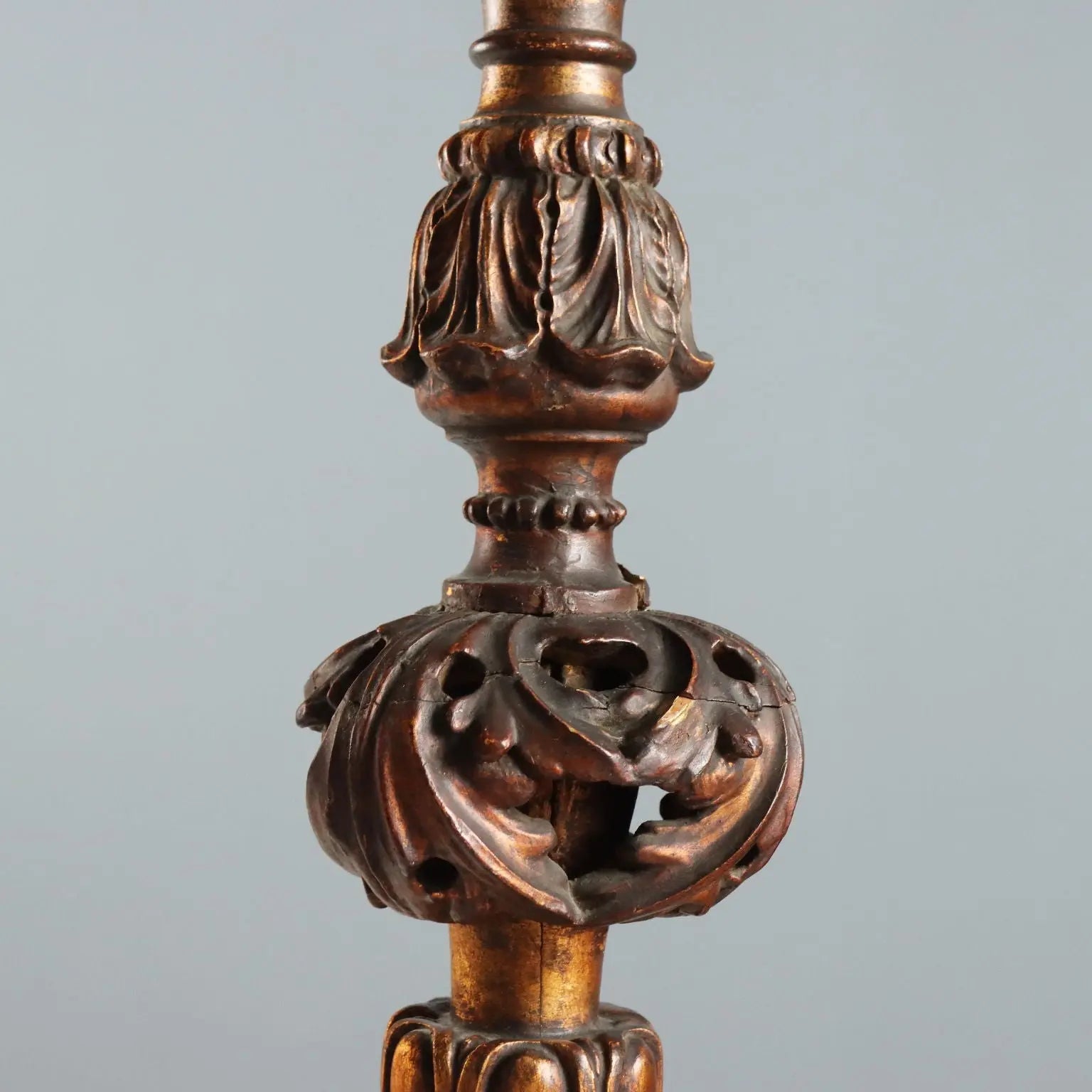 Antique Candelabra Carved Wood Italy XX Century