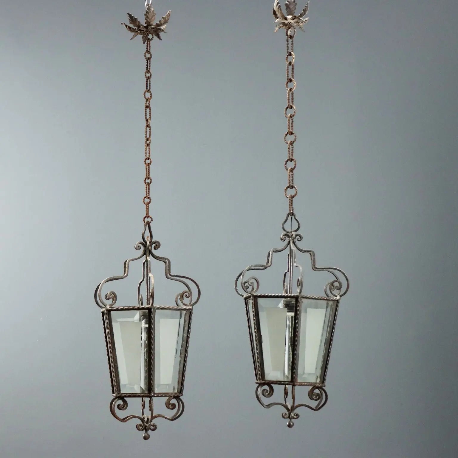 Antique Lanterns Iron Glass Italy Early XX Century