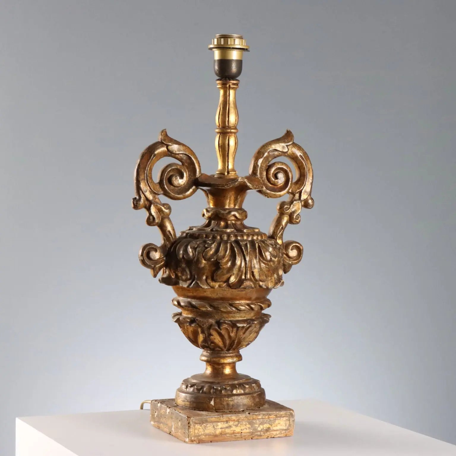 Antique Vase Shaped Lamp Neoclassical Gilded Wood XIX Century