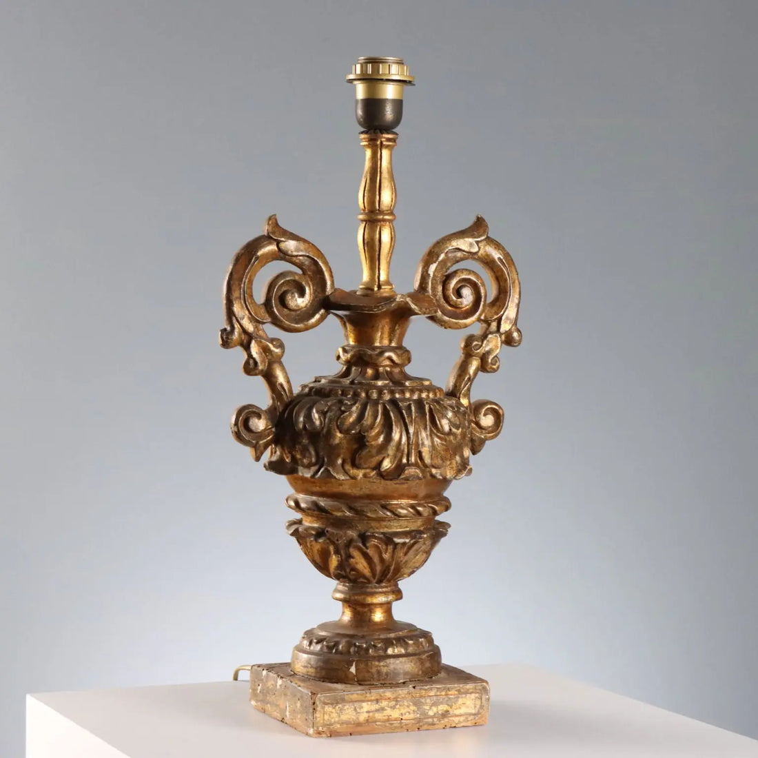 Antique Vase Shaped Lamp Neoclassical Gilded Wood XIX Century