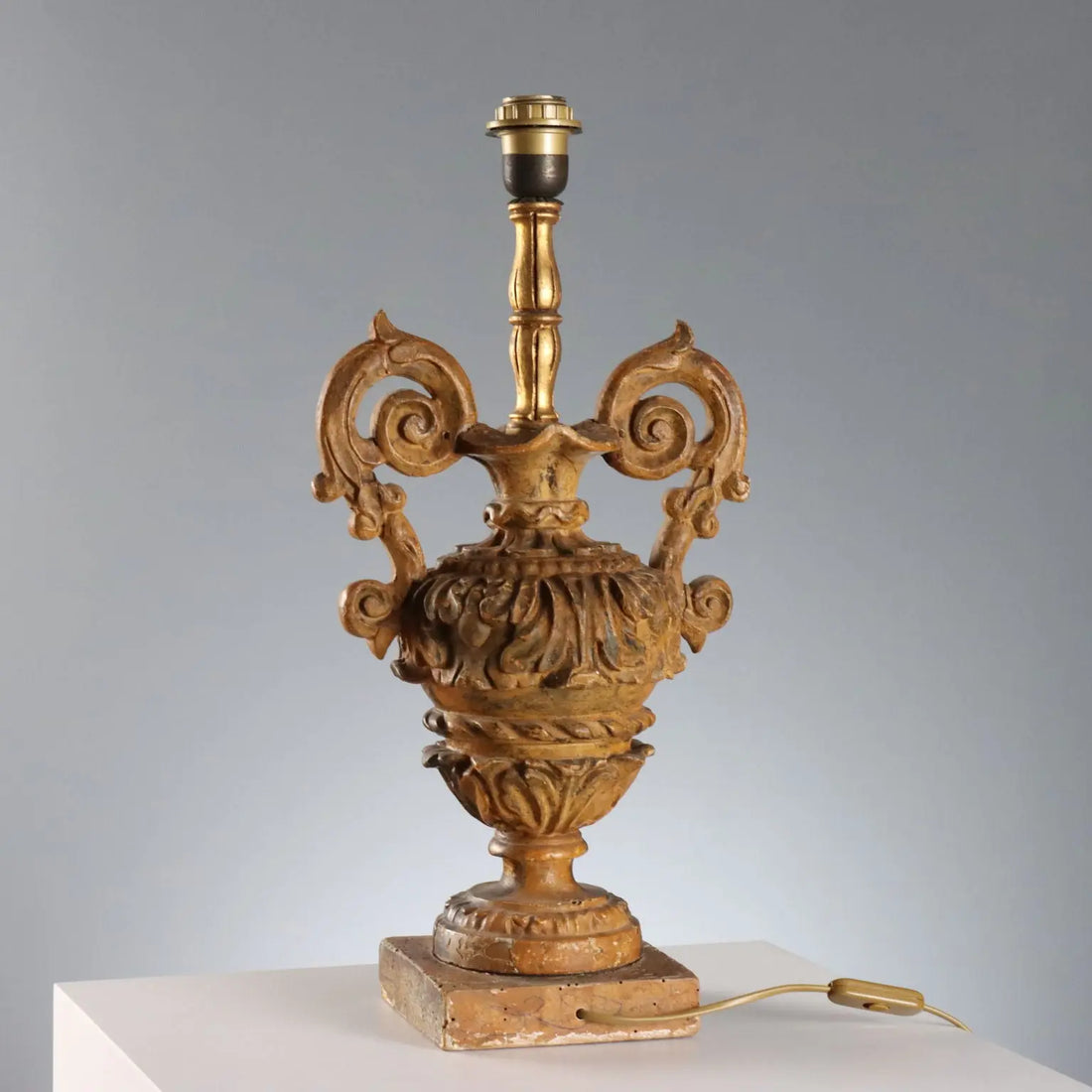 Antique Vase Shaped Lamp Neoclassical Gilded Wood XIX Century