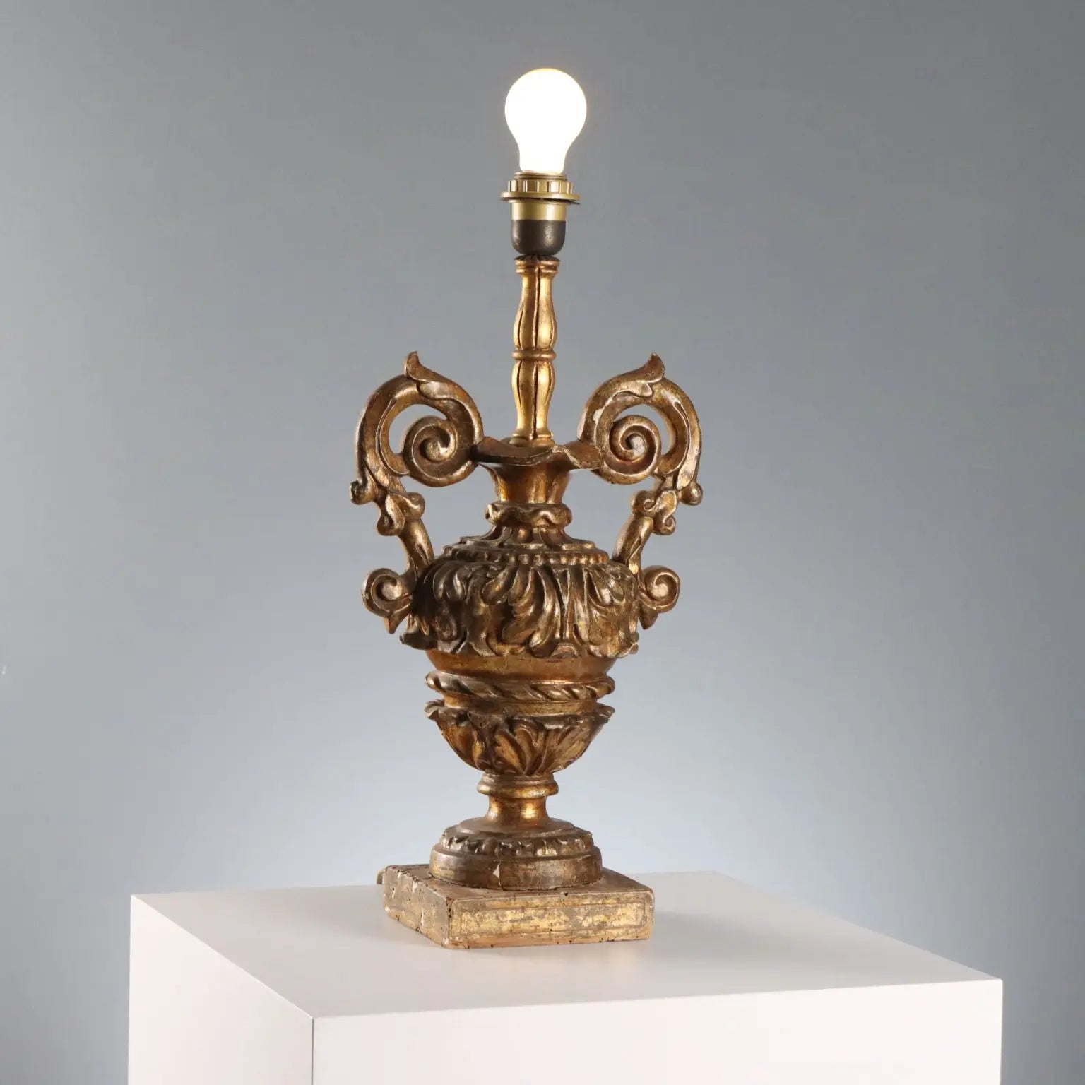 Antique Vase Shaped Lamp Neoclassical Gilded Wood XIX Century