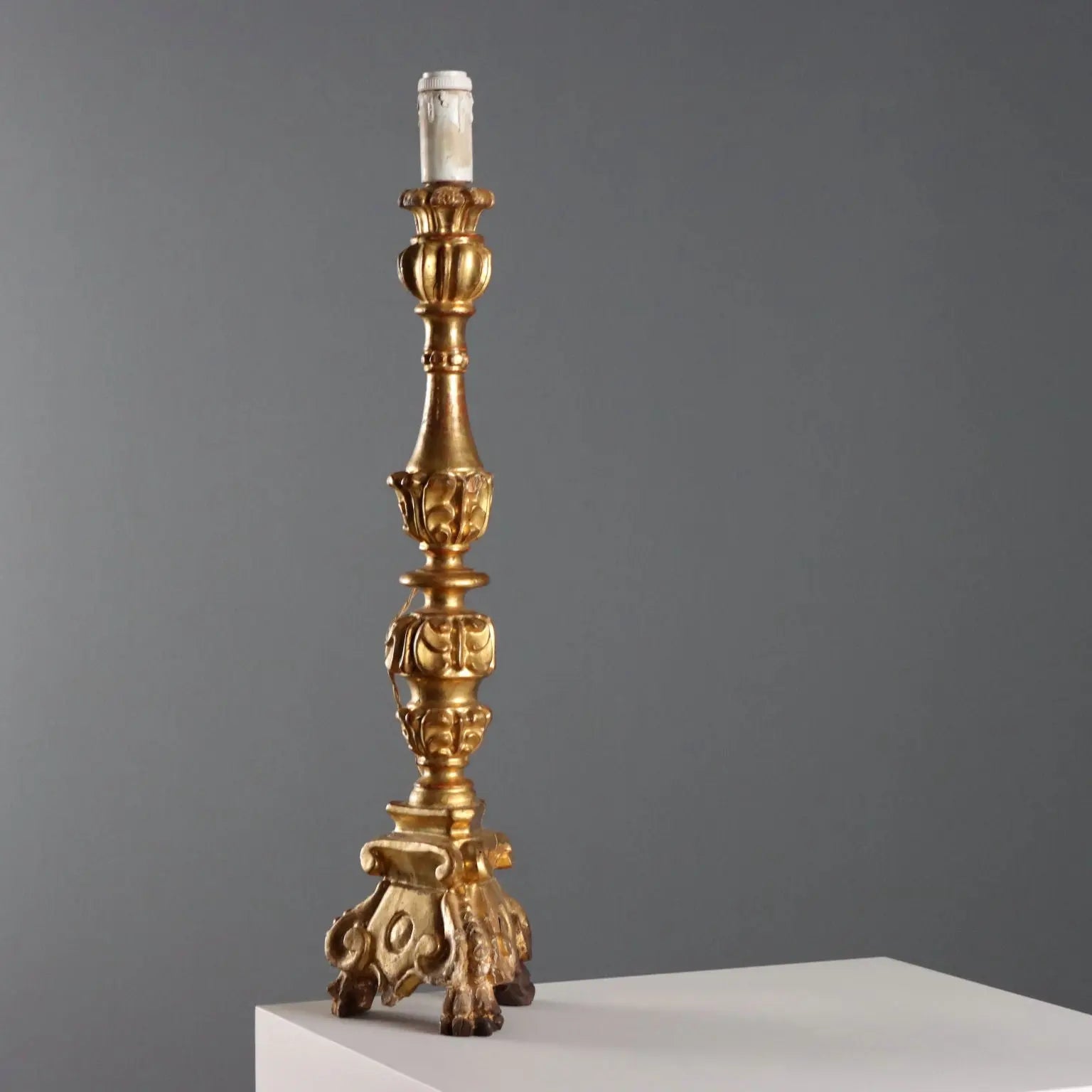 Antique Candelabra Carved Gilded Wood Italy XIX Century