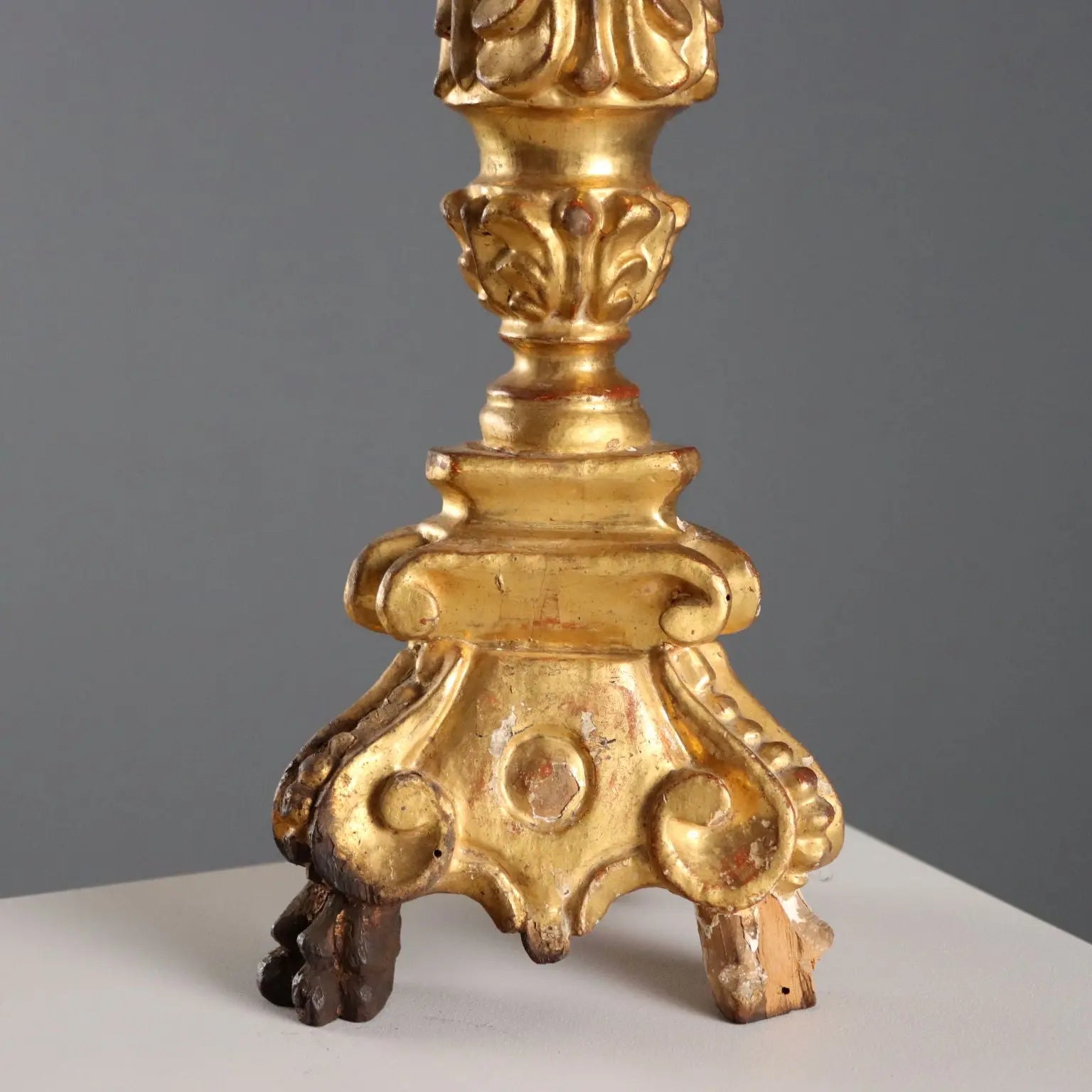 Antique Candelabra Carved Gilded Wood Italy XIX Century