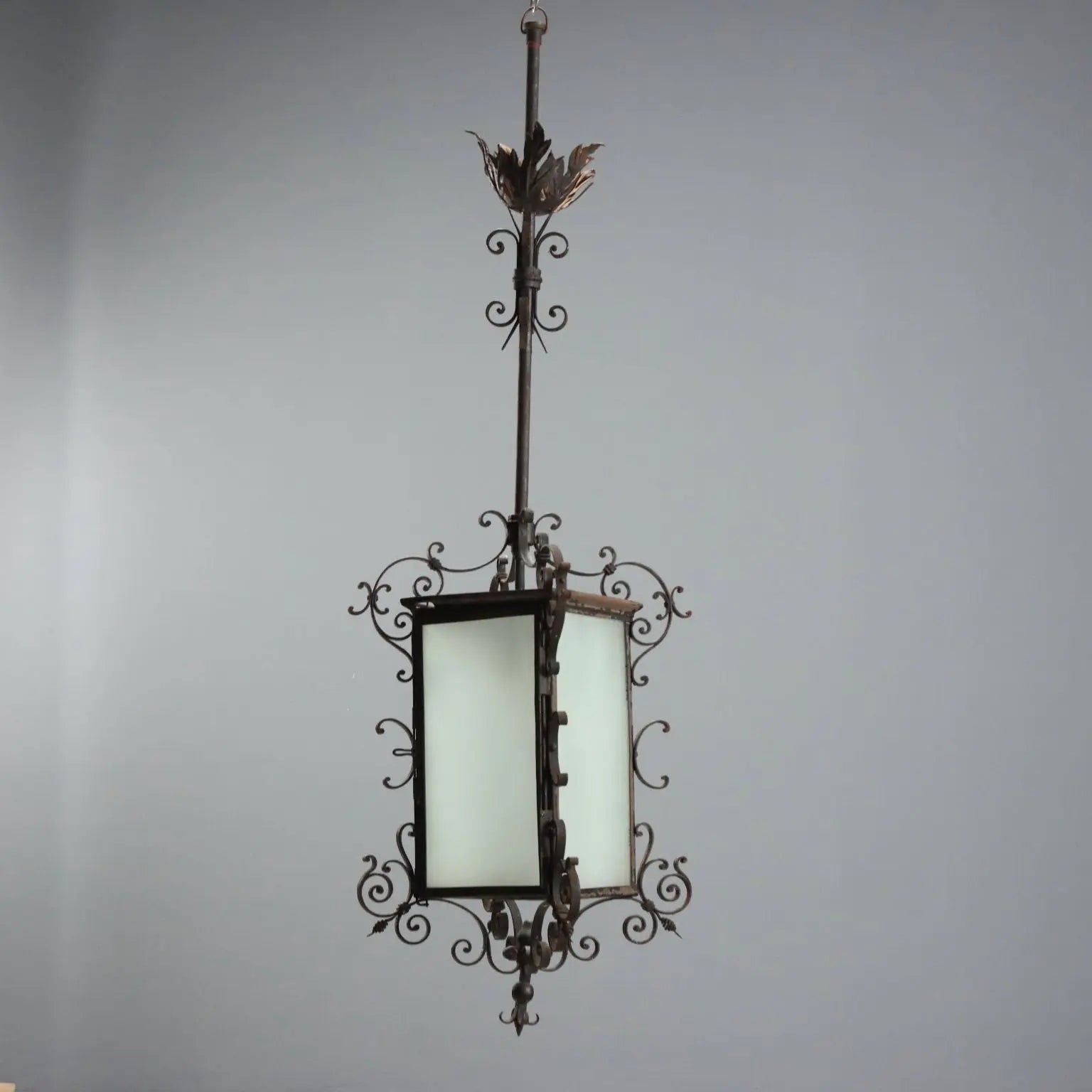 Antique Chandelier Wrought Iron Glass Italy XIX Century
