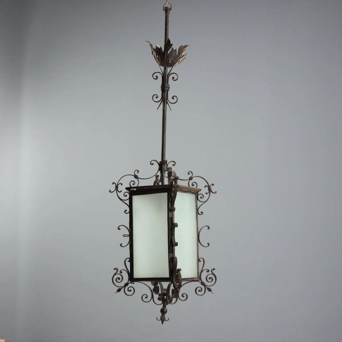 Antique Chandelier Wrought Iron Glass Italy XIX Century