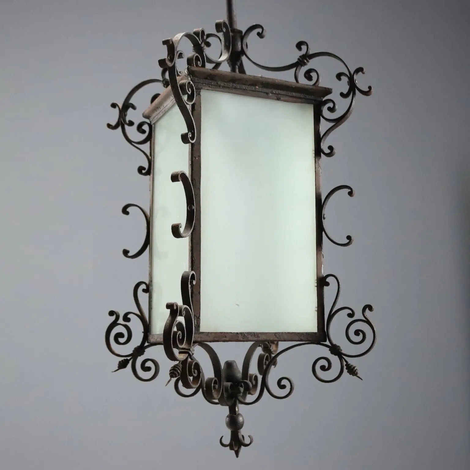 Antique Chandelier Wrought Iron Glass Italy XIX Century