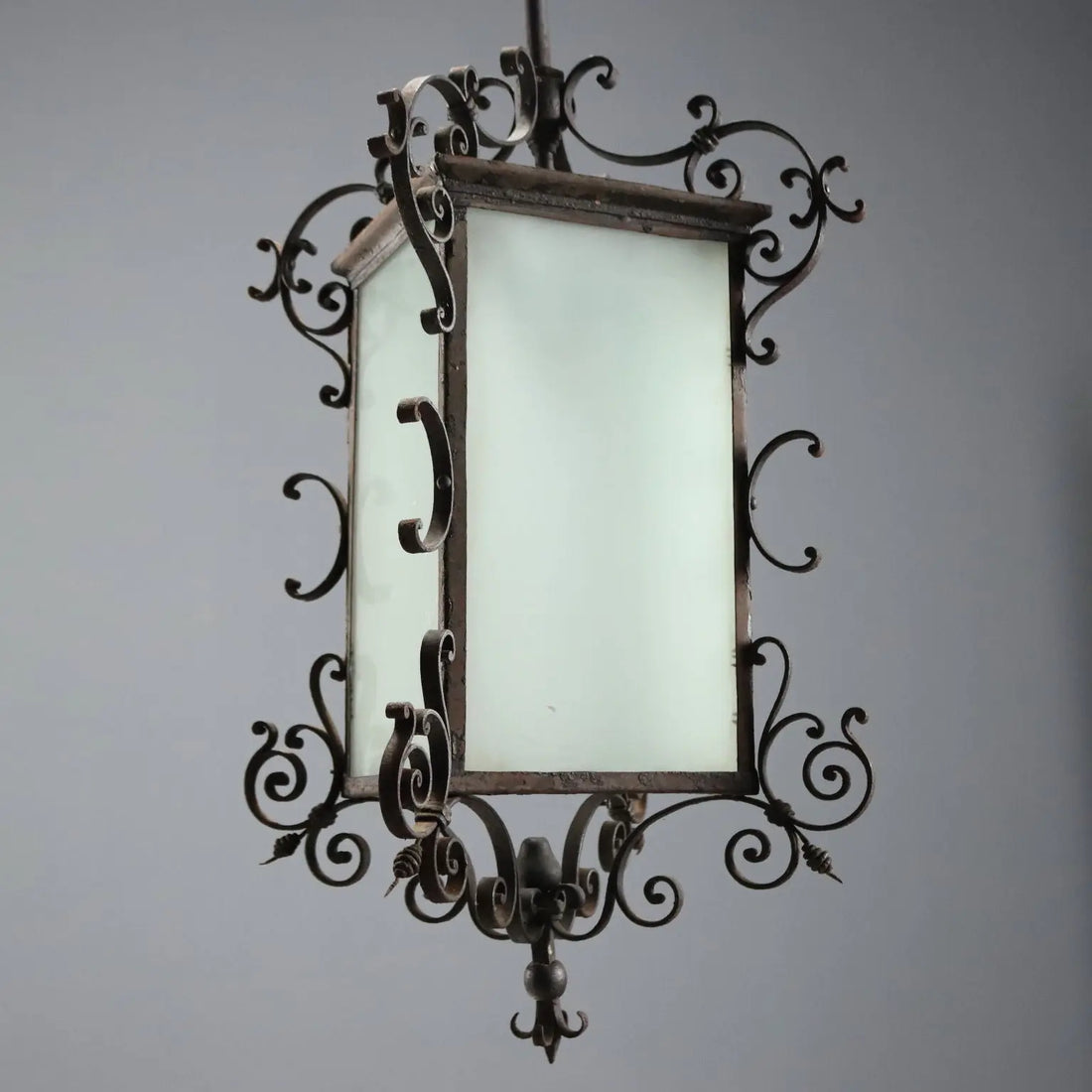 Antique Chandelier Wrought Iron Glass Italy XIX Century