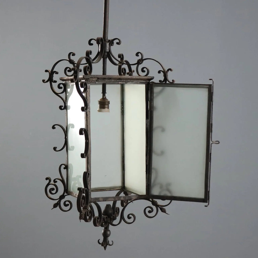 Antique Chandelier Wrought Iron Glass Italy XIX Century