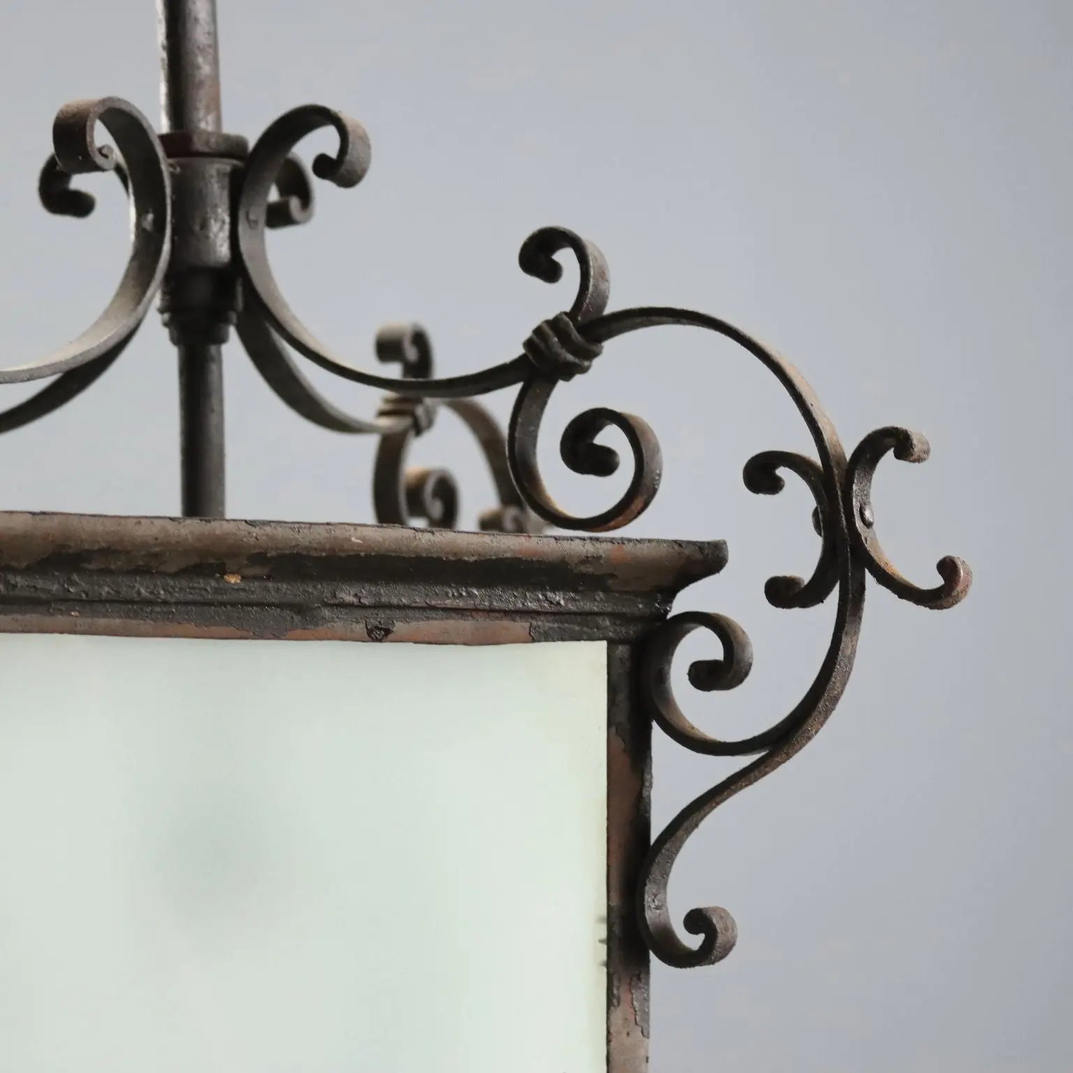 Antique Chandelier Wrought Iron Glass Italy XIX Century