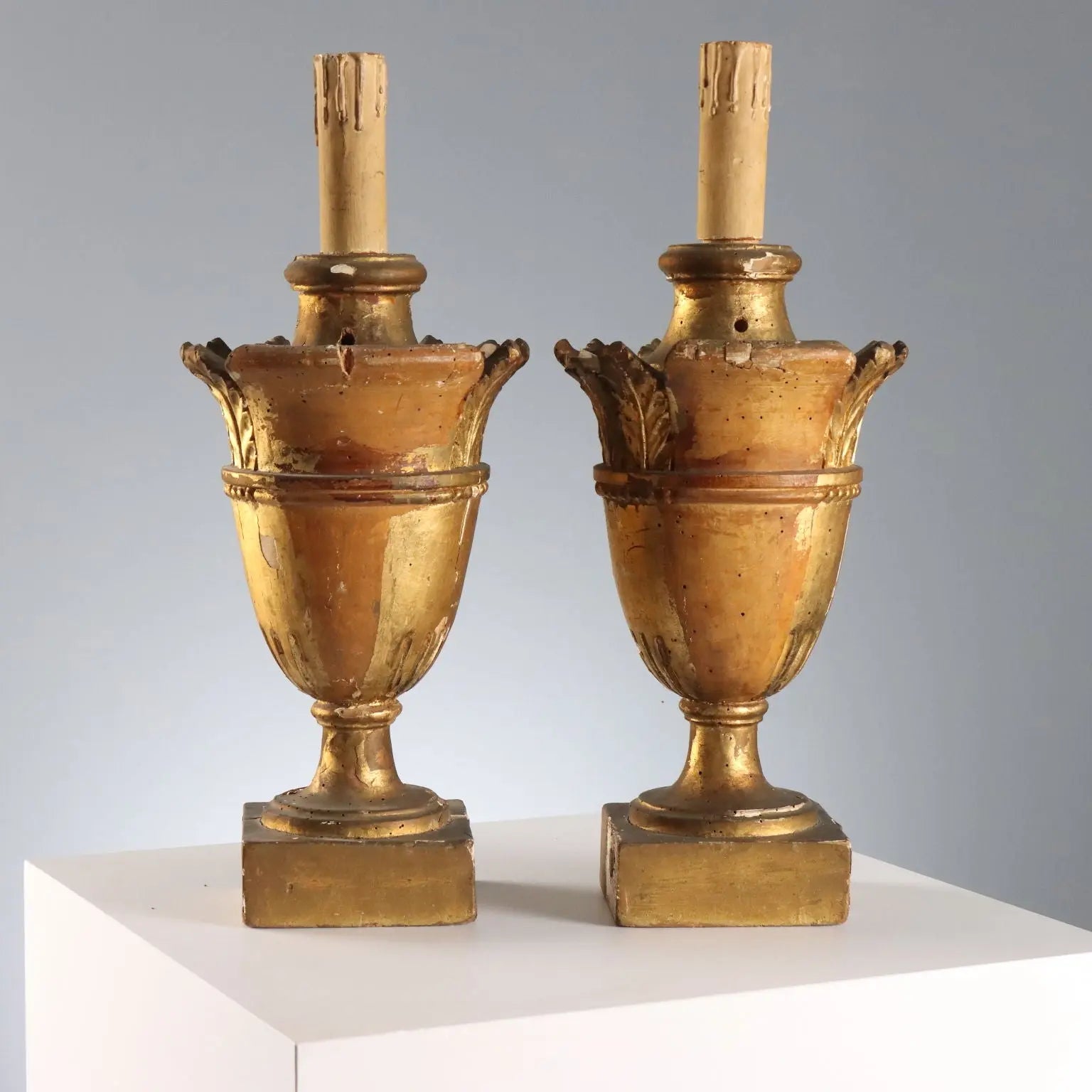 Antique Neoclassical Vases Gilded Wood Italy XVIII Century