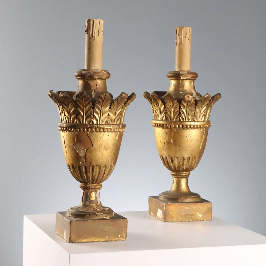 Antique Neoclassical Vases Gilded Wood Italy XVIII Century