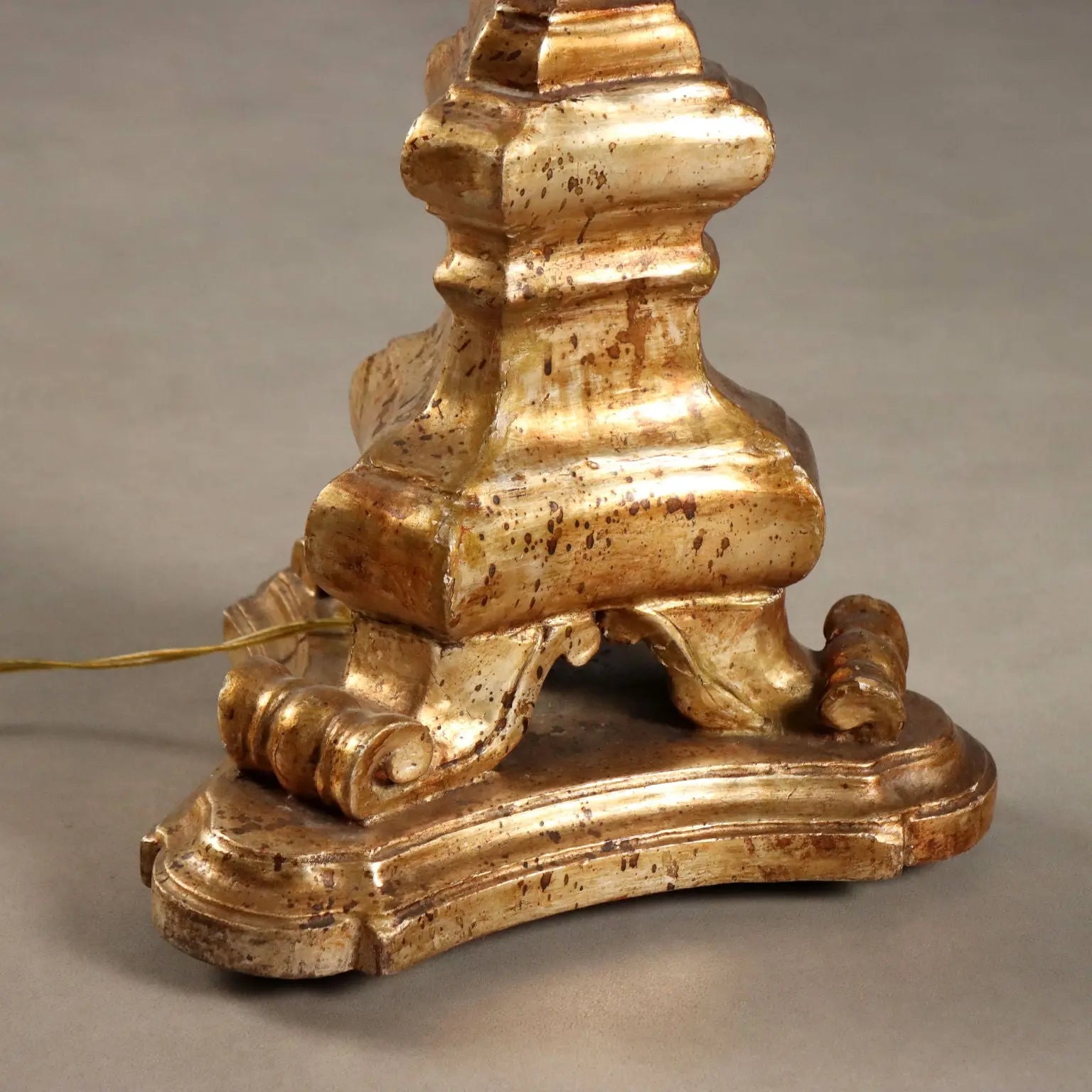 Antique Candle-Holder Gilded Wood Fabric Italy XX Century