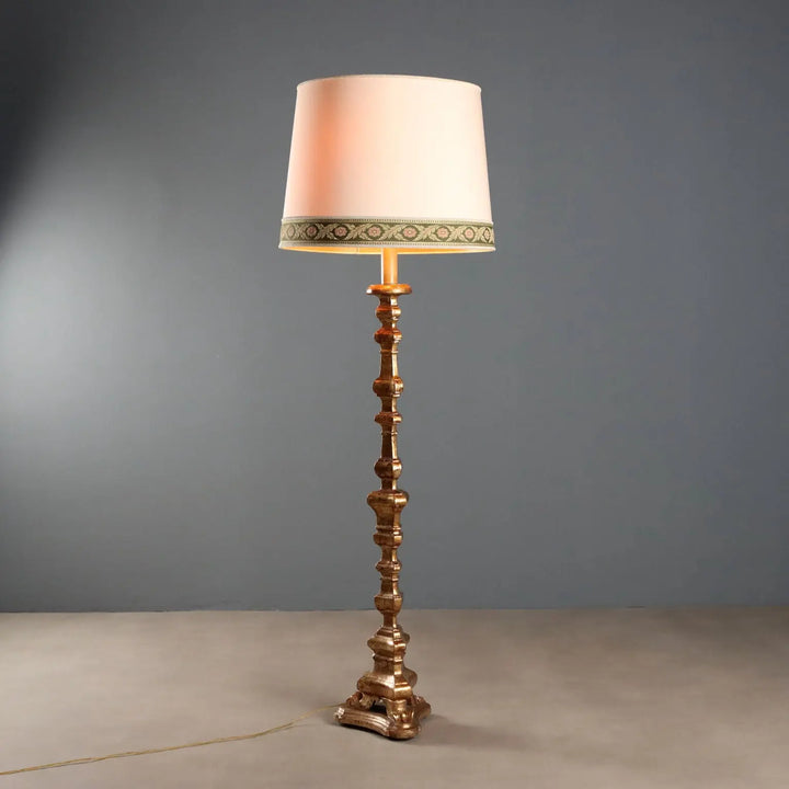 Antique Candle-Holder Gilded Wood Fabric Italy XX Century
