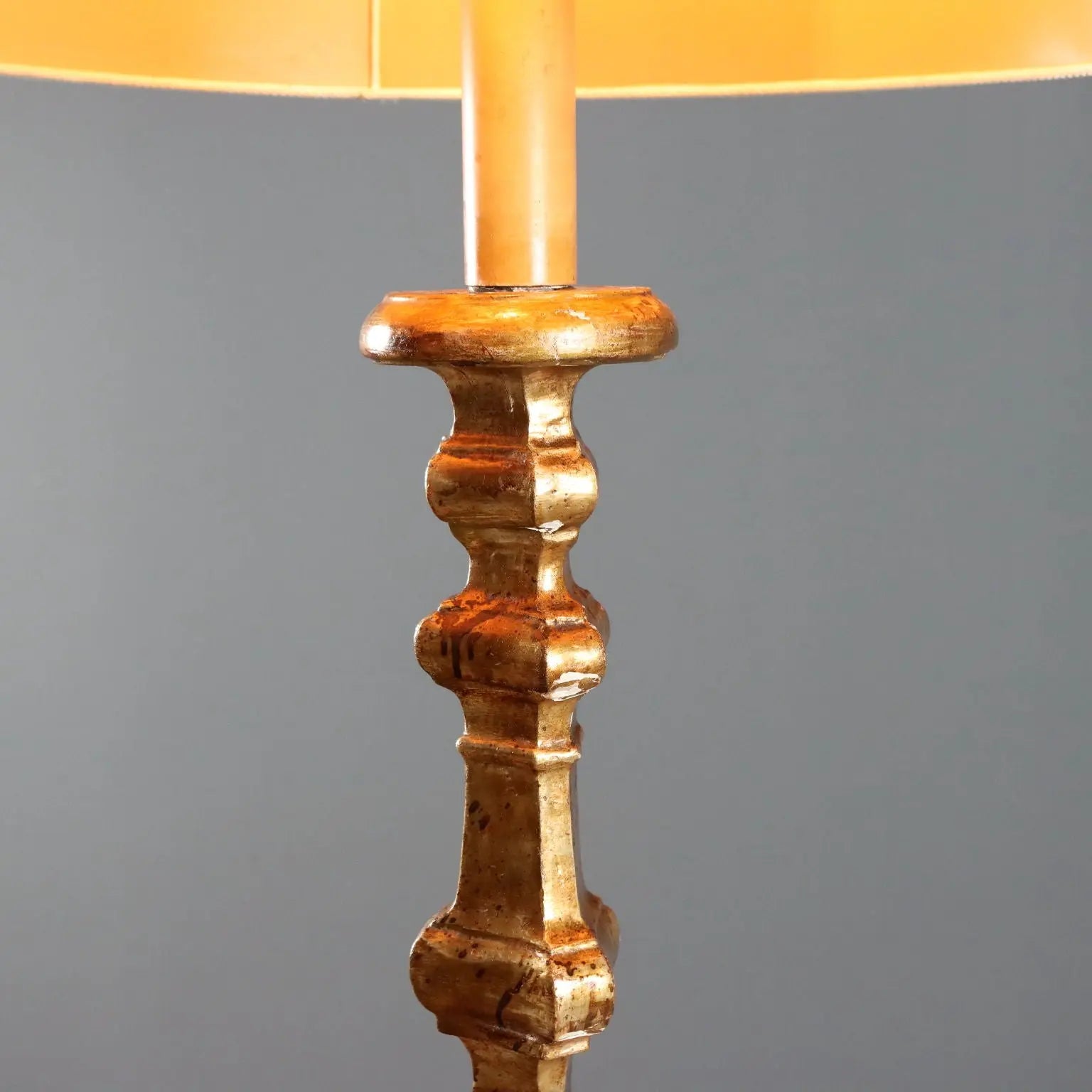 Antique Candle-Holder Gilded Wood Fabric Italy XX Century