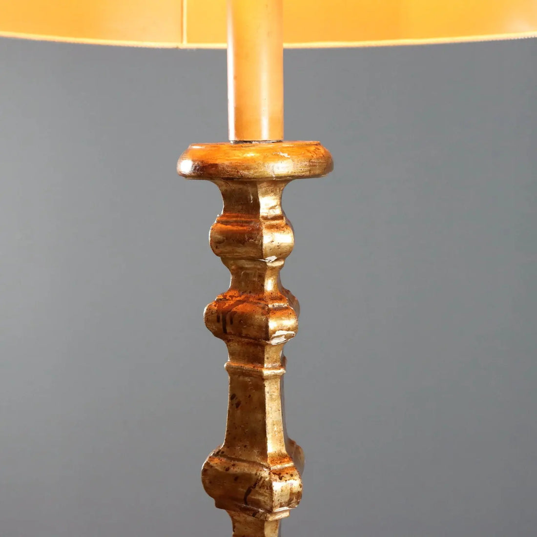Antique Candle-Holder Gilded Wood Fabric Italy XX Century