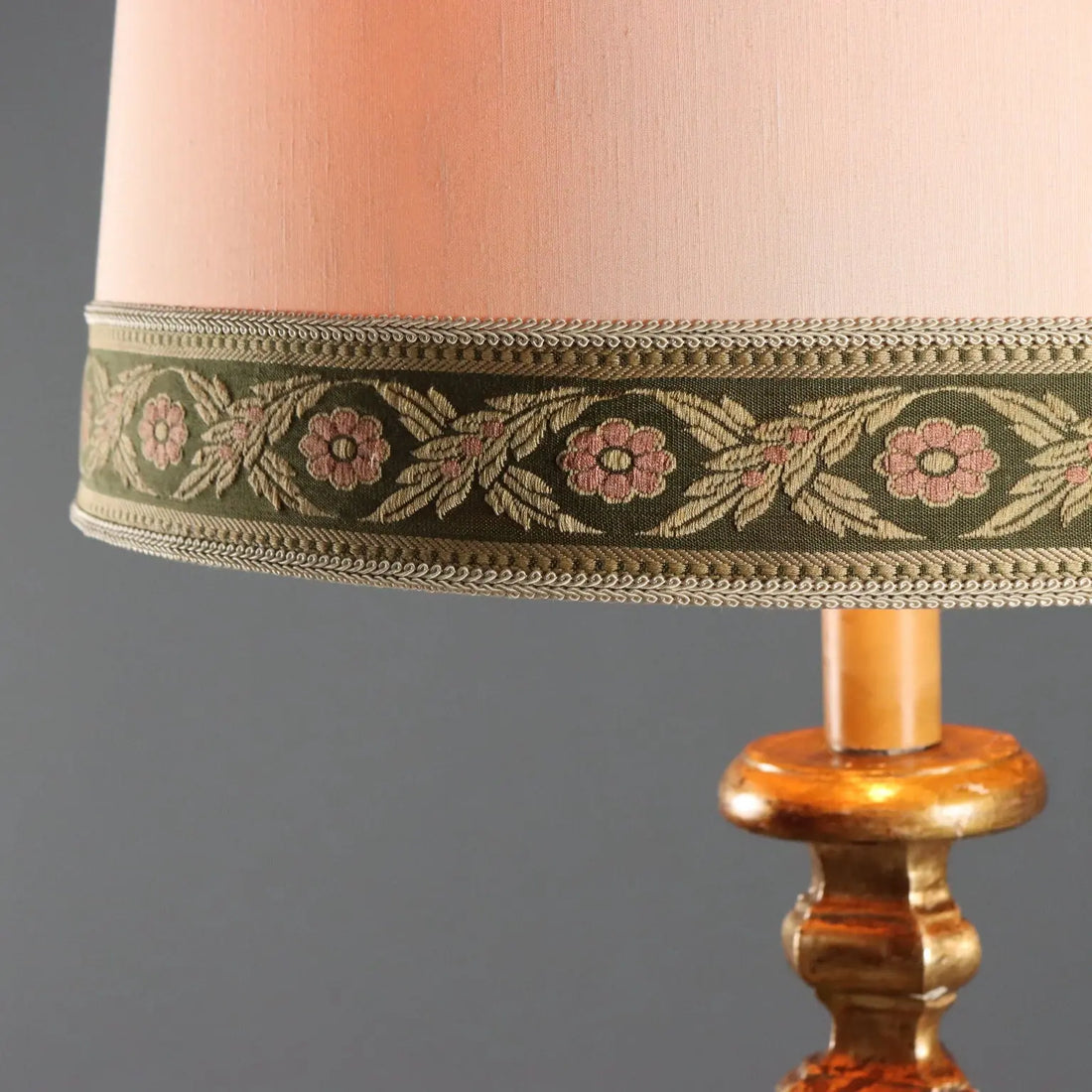 Antique Candle-Holder Gilded Wood Fabric Italy XX Century