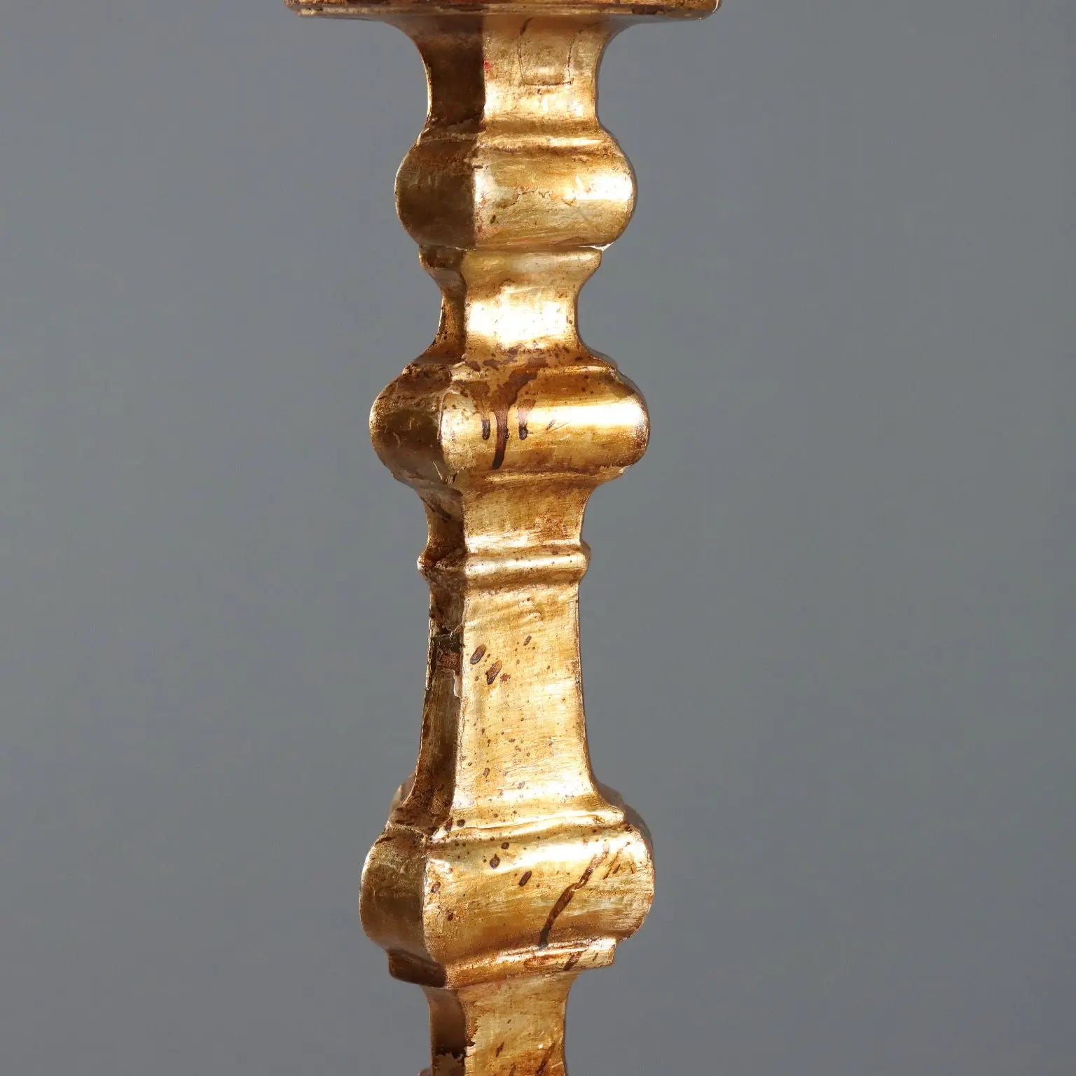 Antique Candle-Holder Gilded Wood Fabric Italy XX Century