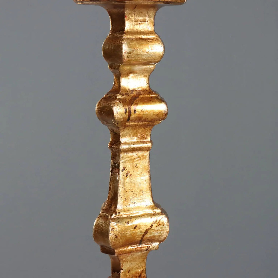 Antique Candle-Holder Gilded Wood Fabric Italy XX Century