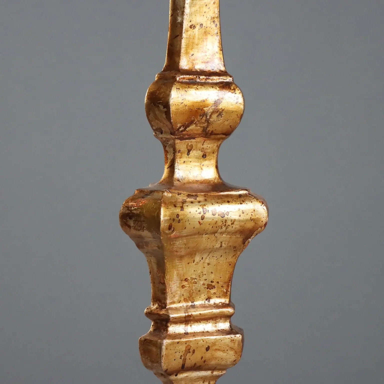 Antique Candle-Holder Gilded Wood Fabric Italy XX Century