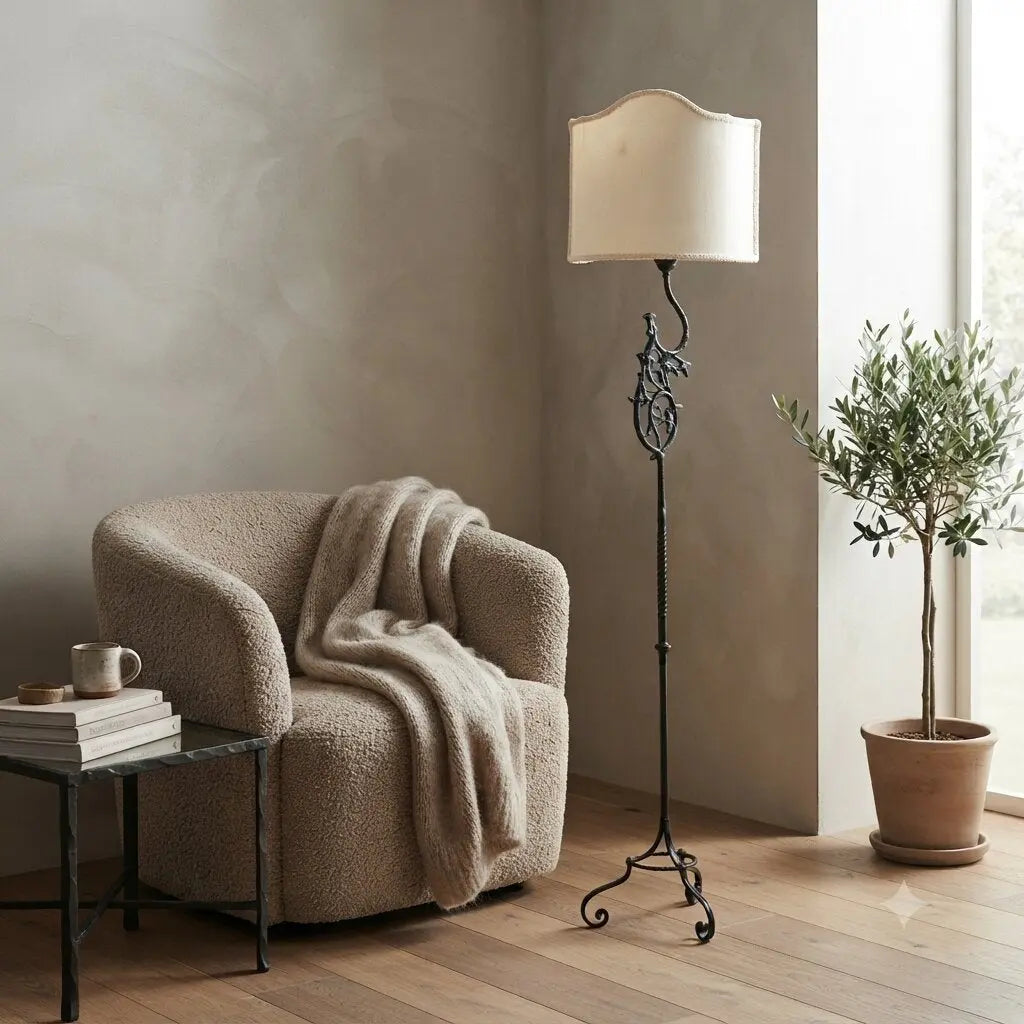 Vintage Floor Lamp Wrought Iron Design Italy 1950s