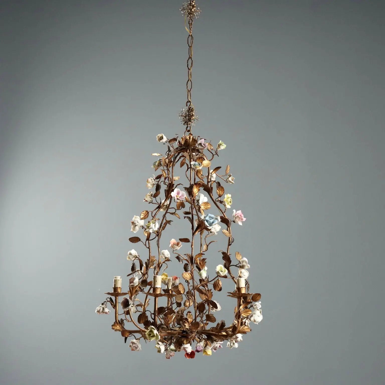 Antique Chandelier Iron Metal 5 Lights Italy XX Century