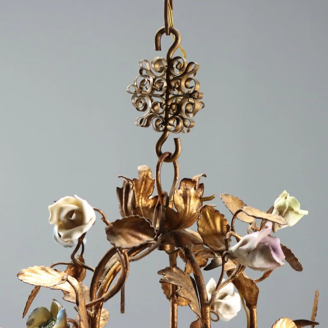Antique Chandelier Iron Metal 5 Lights Italy XX Century