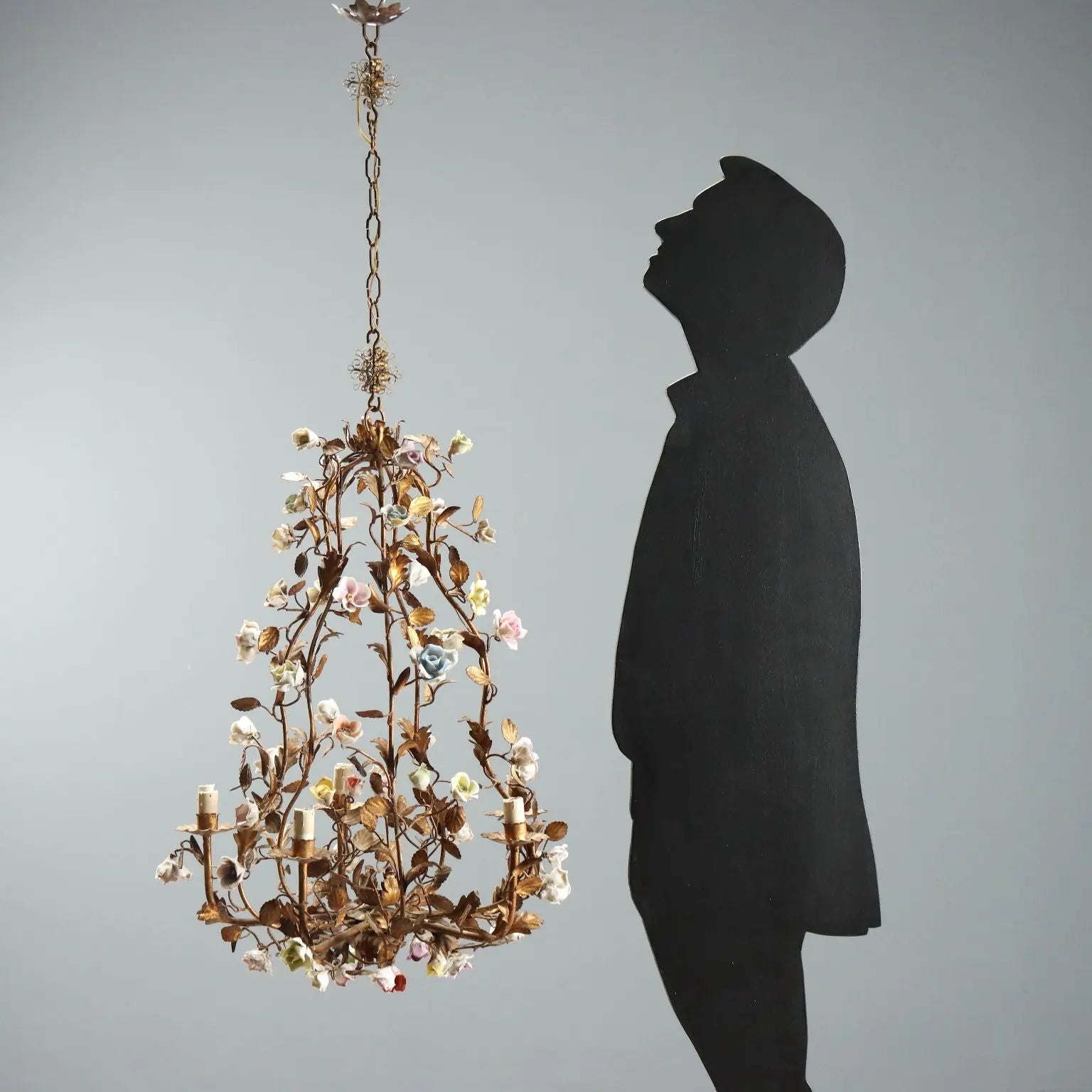 Antique Chandelier Iron Metal 5 Lights Italy XX Century