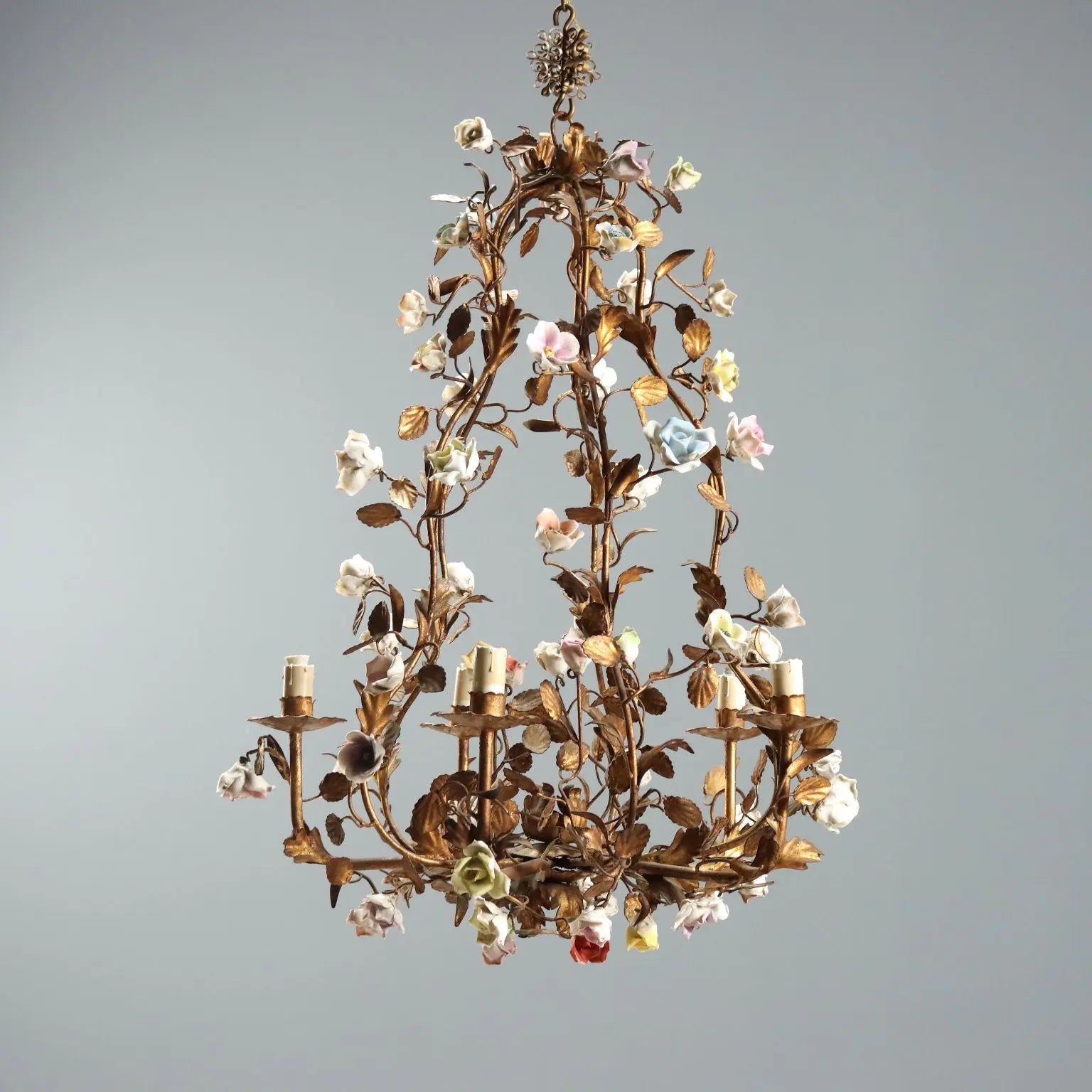 Antique Chandelier Iron Metal 5 Lights Italy XX Century