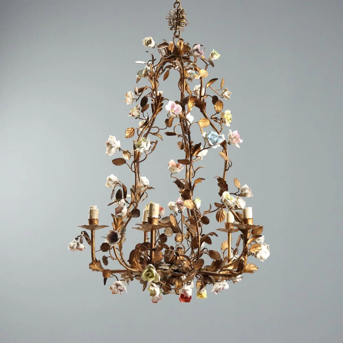 Antique Chandelier Iron Metal 5 Lights Italy XX Century