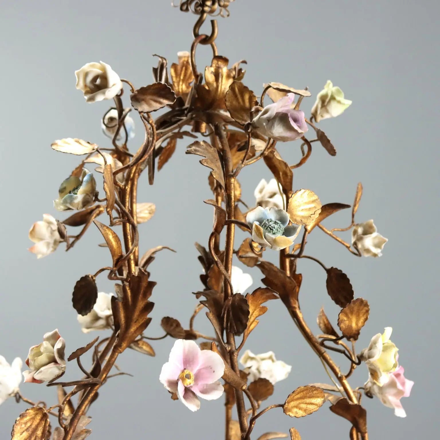 Antique Chandelier Iron Metal 5 Lights Italy XX Century