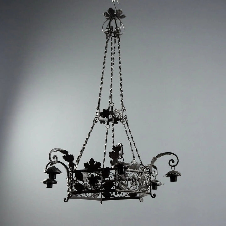 Antique Chandelier Wrought Iron Decorations Italy XX Century