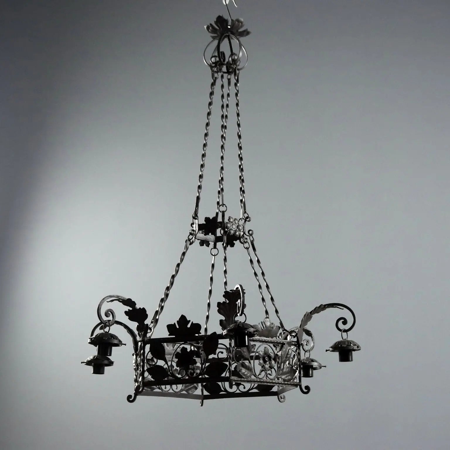 Antique Chandelier Wrought Iron Decorations Italy XX Century