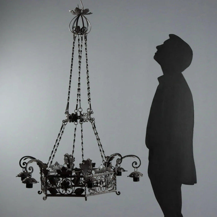 Antique Chandelier Wrought Iron Decorations Italy XX Century