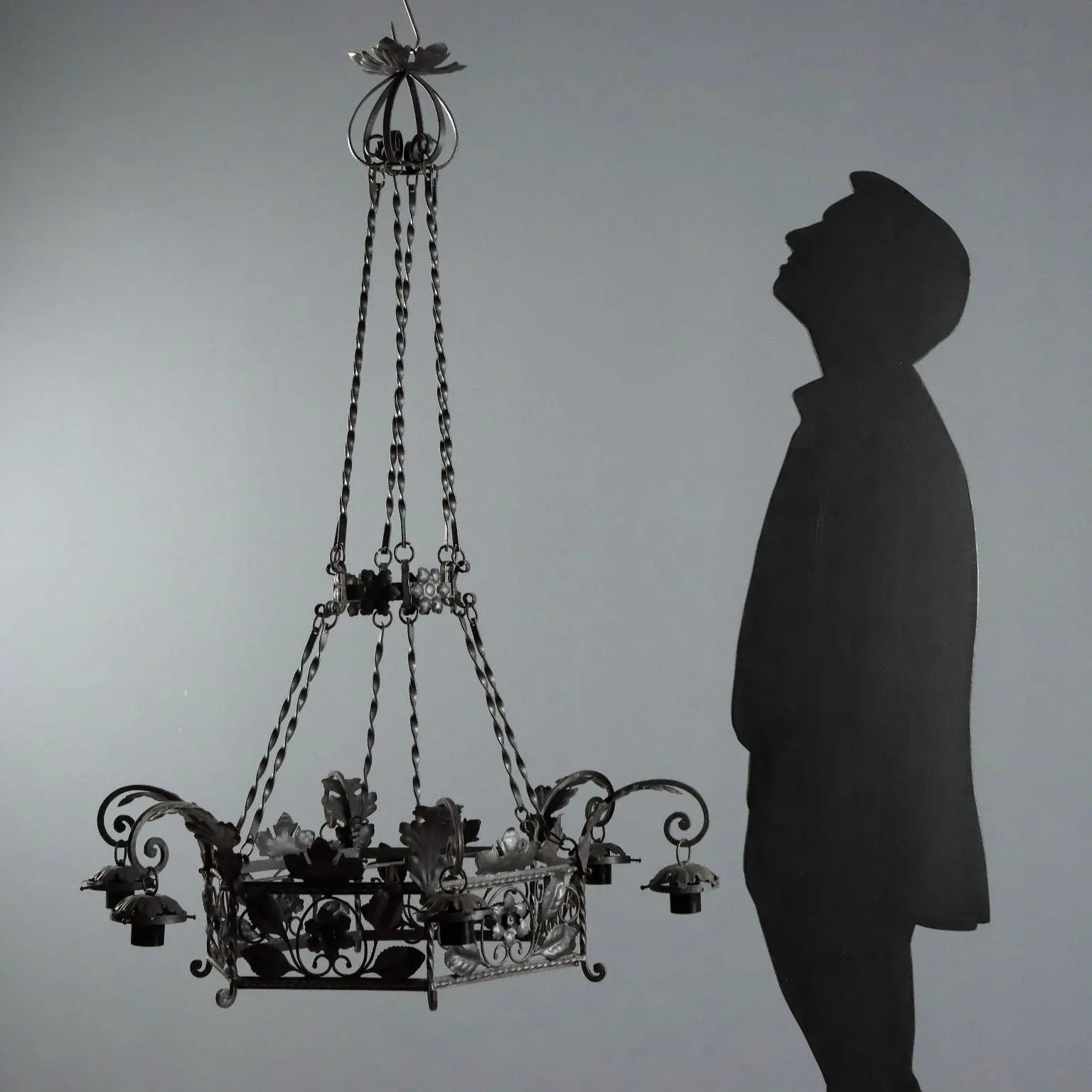 Antique Chandelier Wrought Iron Decorations Italy XX Century
